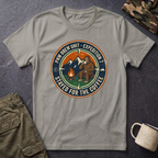 Stayed for the Coffee mountain camping badge T-Shirt | coffee hiking logo