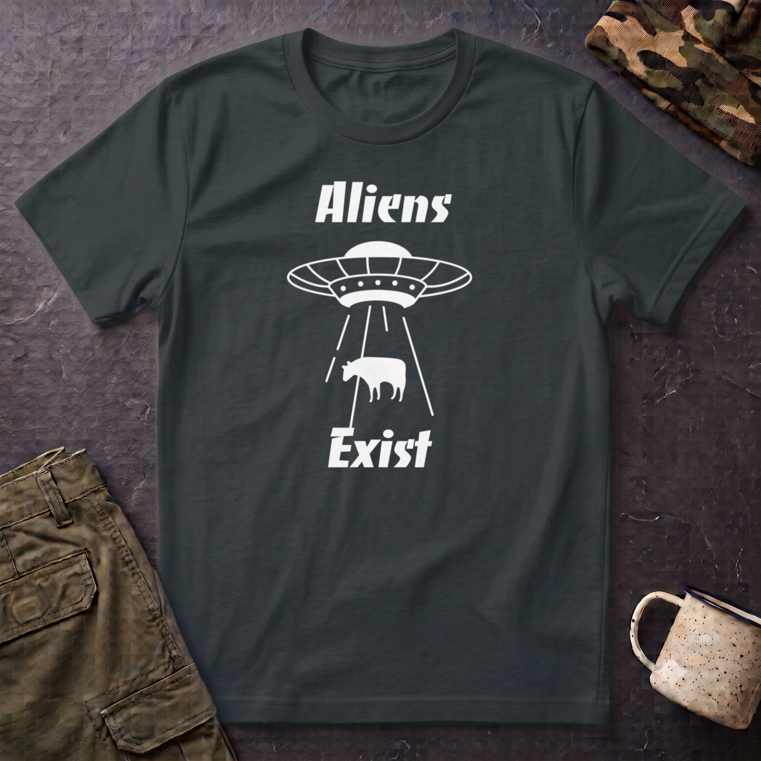 Aliens Exist T-Shirt | UFO Cow Abduction Graphic