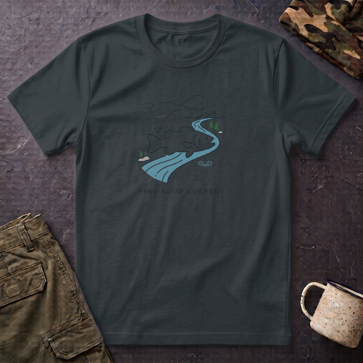 Find Your Current Wave T-Shirt | Surf River Whale Illustration