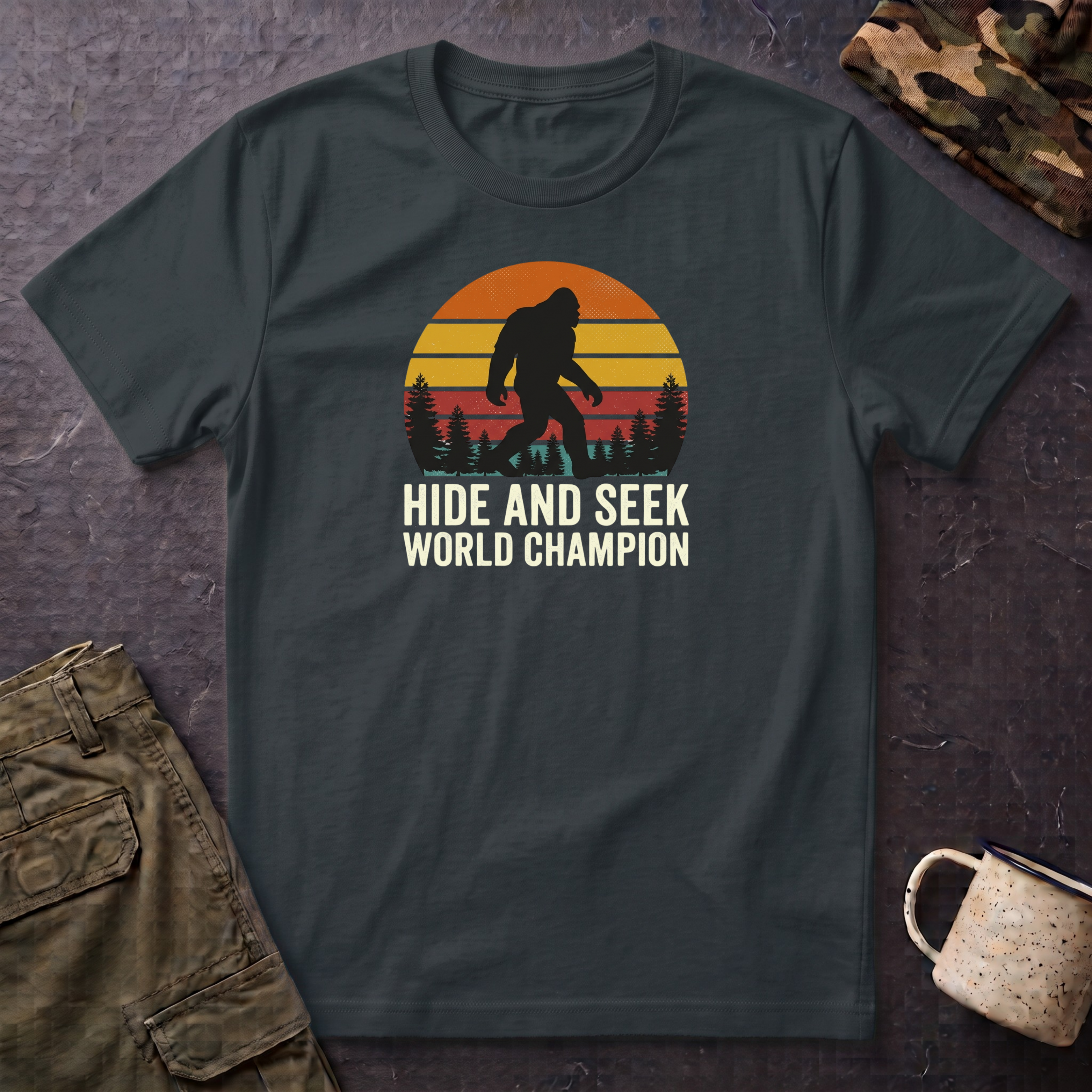 Bigfoot Silhouette Sunset T-Shirt | Retro Sasquatch Design