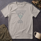 Rain Coffee Repeat T‑Shirt — Minimal Mountain Triangle Graphic Tee