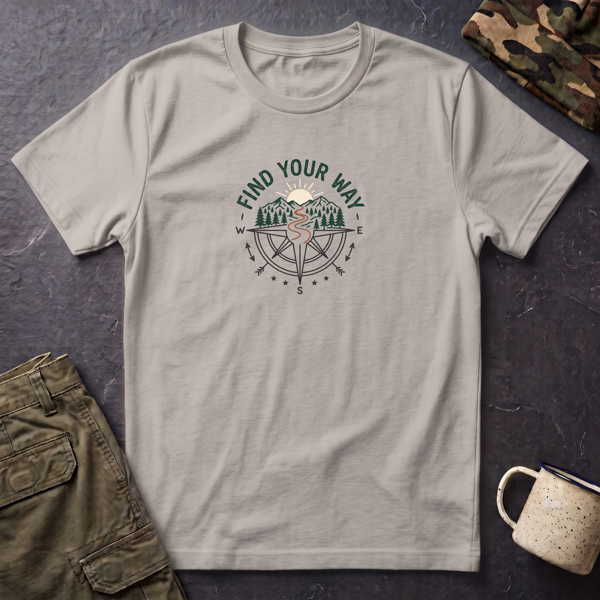 Find Your Way T-Shirt — Compass Mountain Adventure Graphic Tee