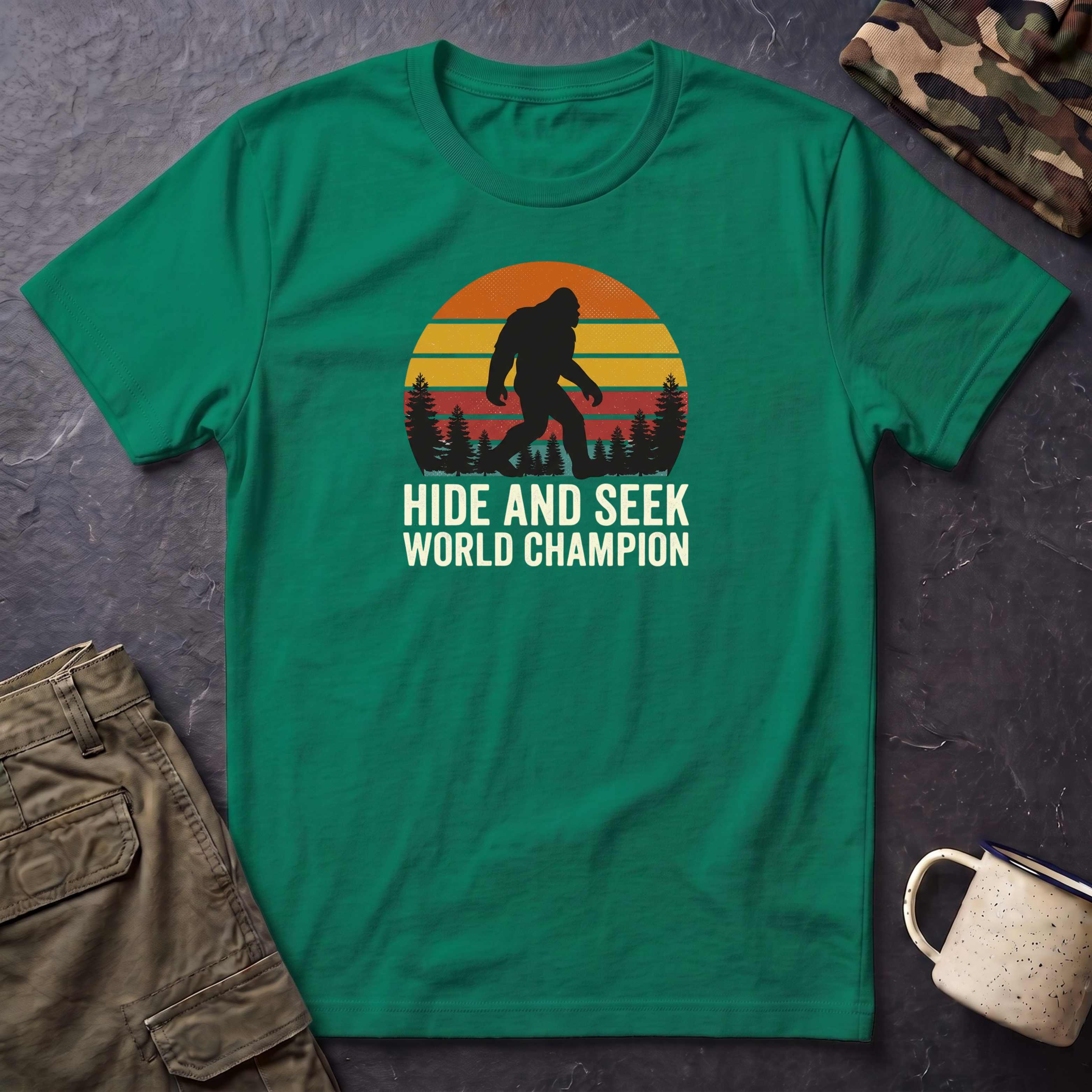 Bigfoot Silhouette Sunset T-Shirt | Retro Sasquatch Design