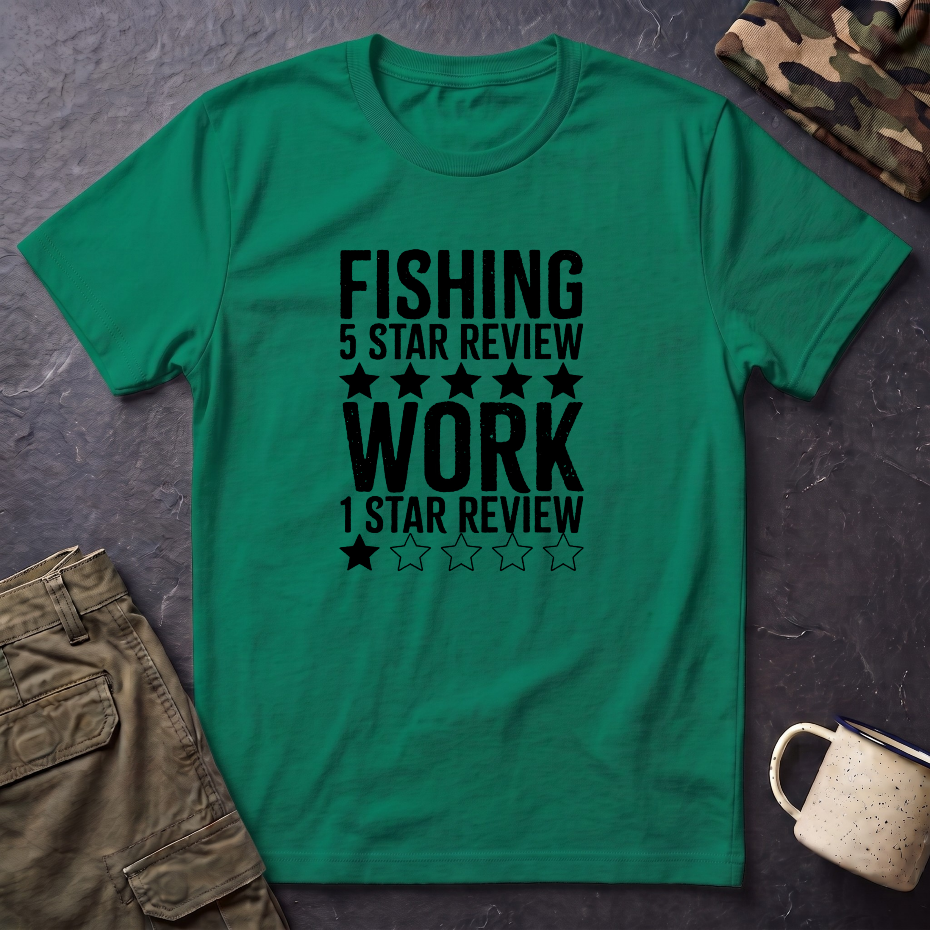 Fishing 5 Star Review Work 1 Star Review T-Shirt | Fishing Humor Shirt