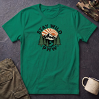 Stay Wild PNW T-Shirt | Mountain Sunset, Pine Trees, River Road