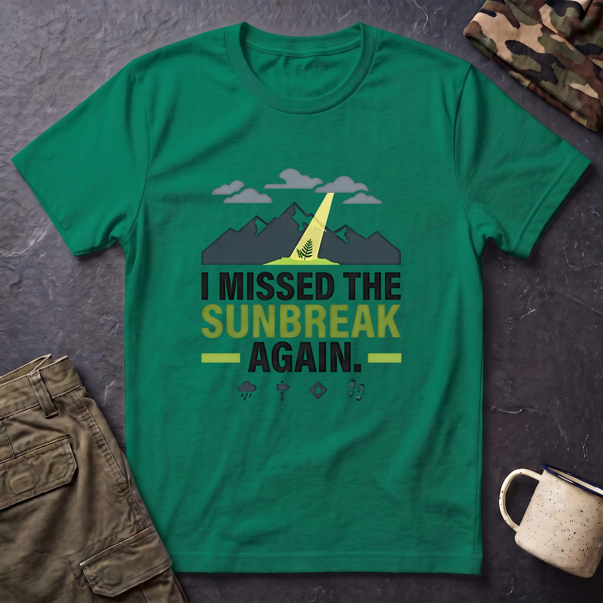 I Missed the Sunbreak Again T-Shirt | Mountain Lightning Graphic Tee