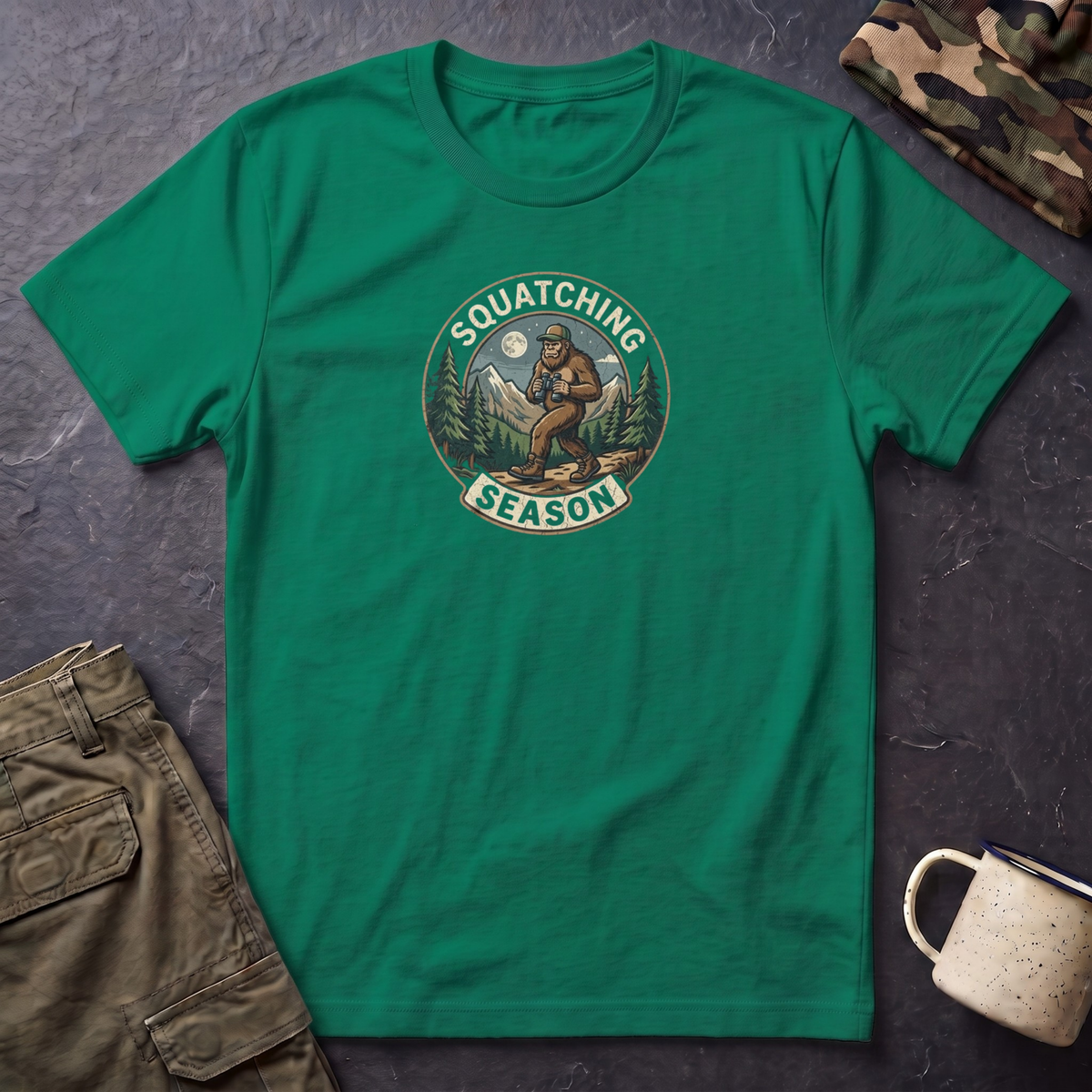 Squatching Season T-Shirt — Bigfoot Camping Graphic Tee