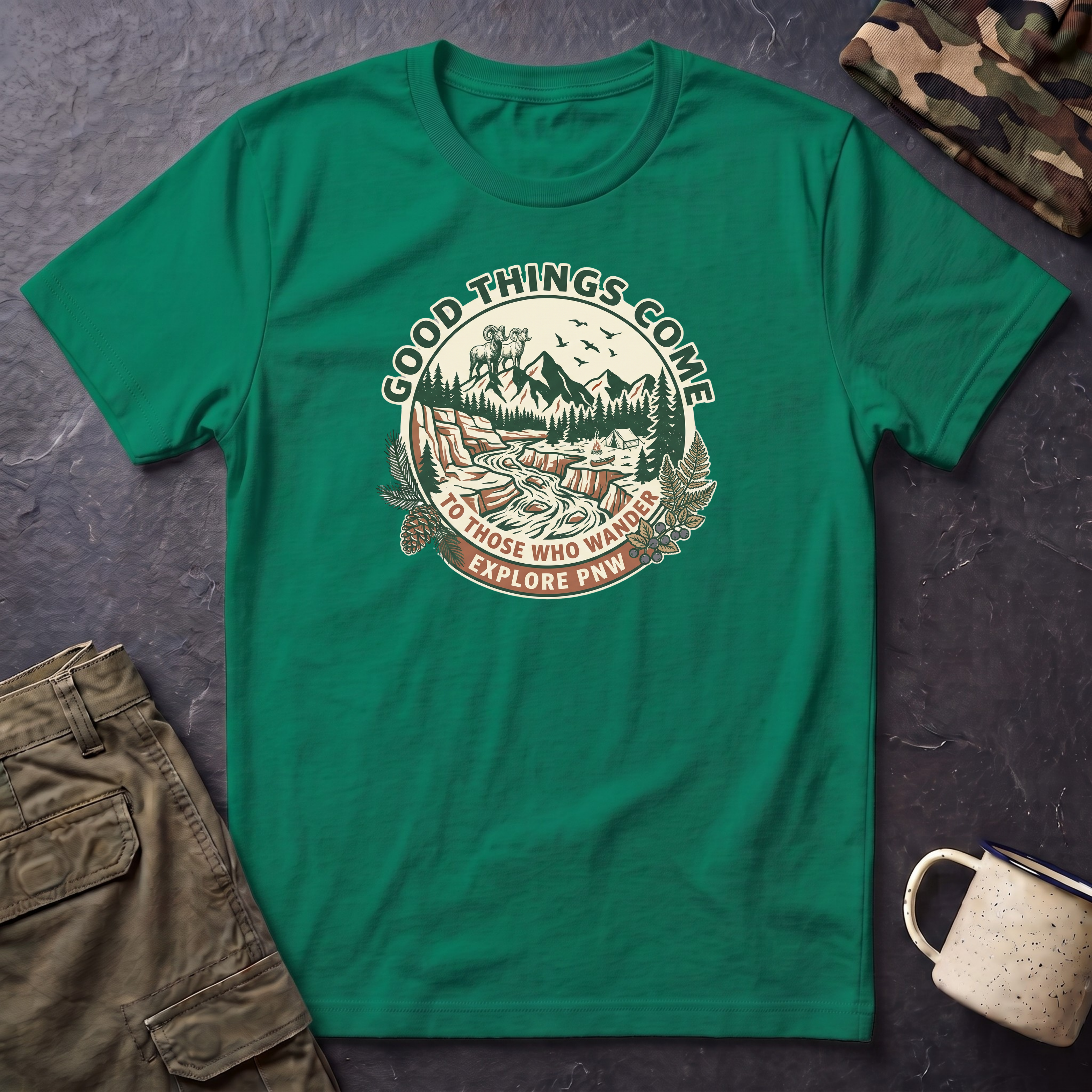 Adventure T-Shirt — "Good Things Come to Those Who Explore" Outdoor Graphic Tee