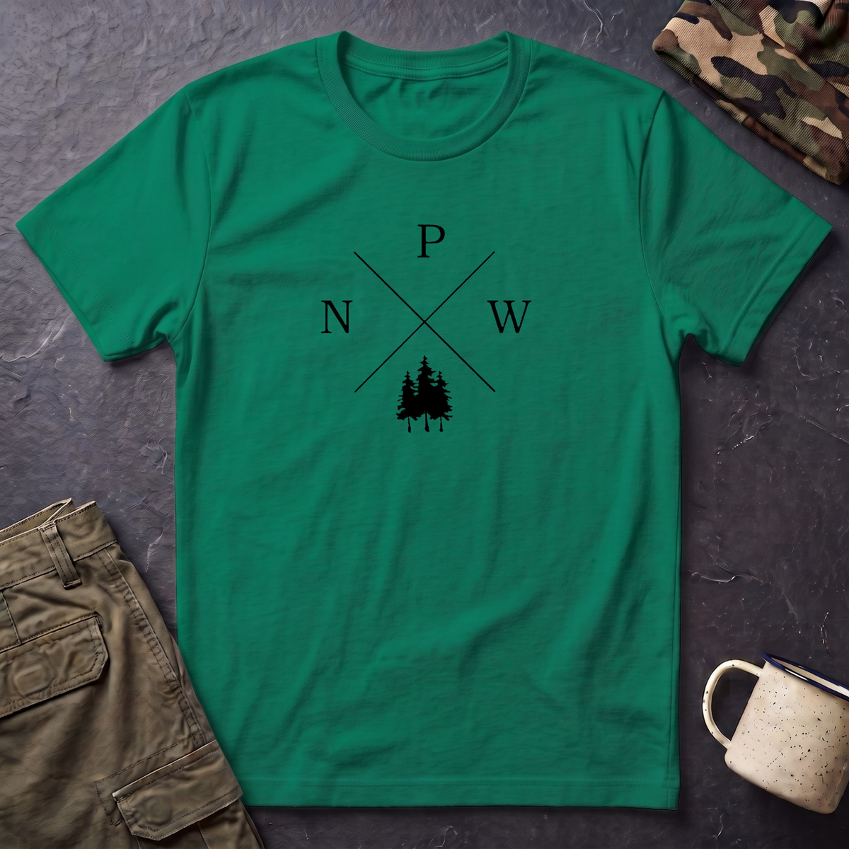 Compass Pines t-shirt | North South East West forest logo