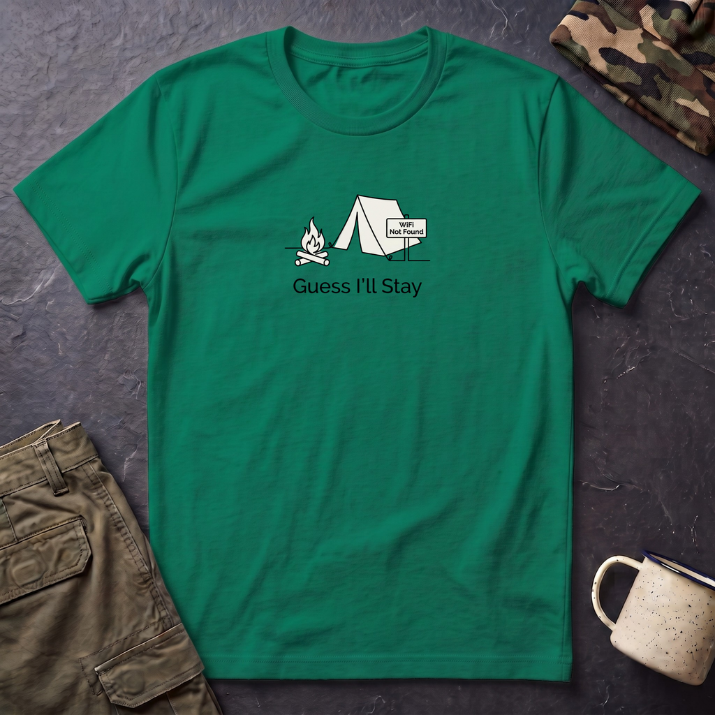 Guess Ill Stay camping tee | Tent and campfire graphic T-Shirt