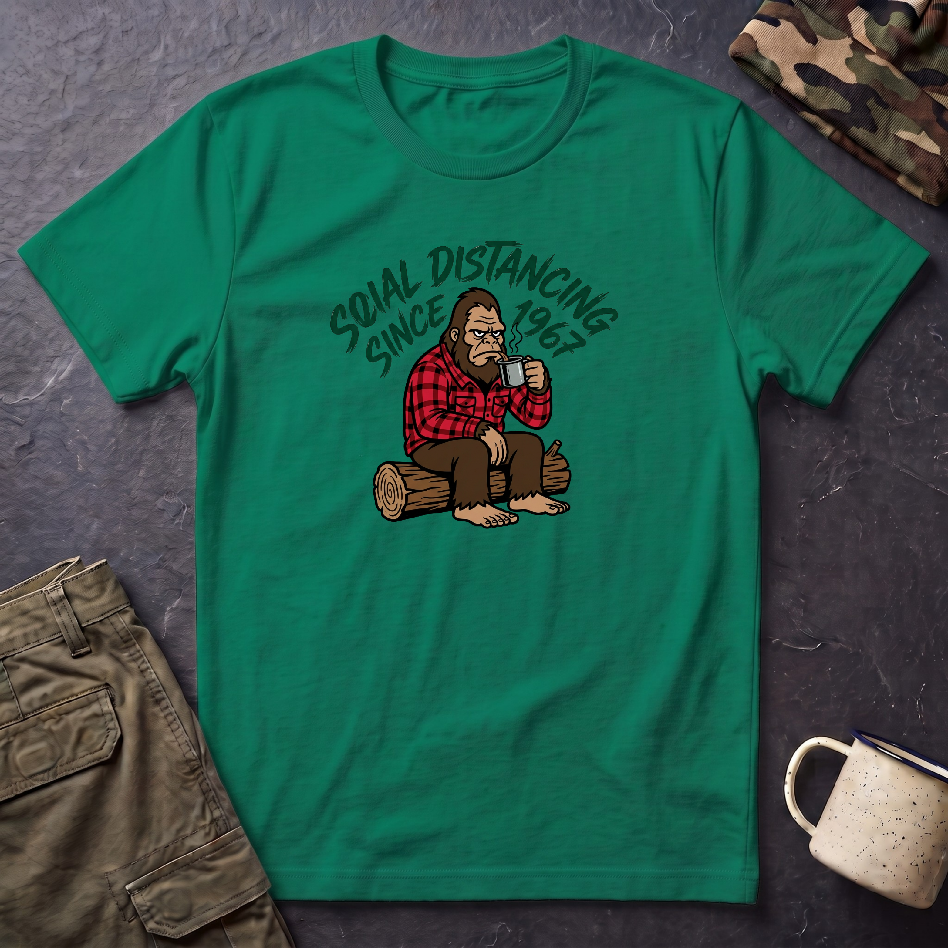 Bigfoot Social Distancing Since 1967 T-Shirt | Sasquatch Lumberjack Tee