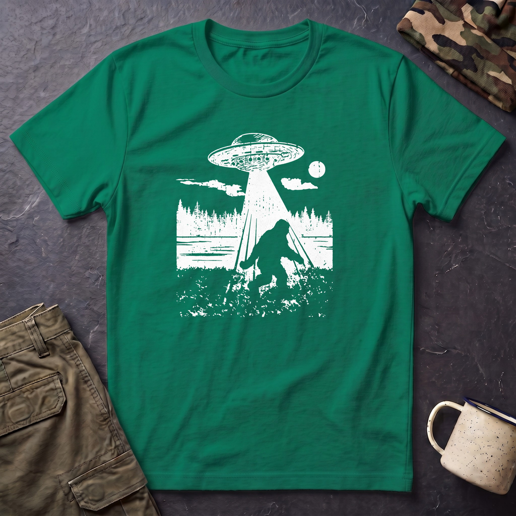 Alien Abduction T-Shirt — Bigfoot UFO Woodland Graphic Tee