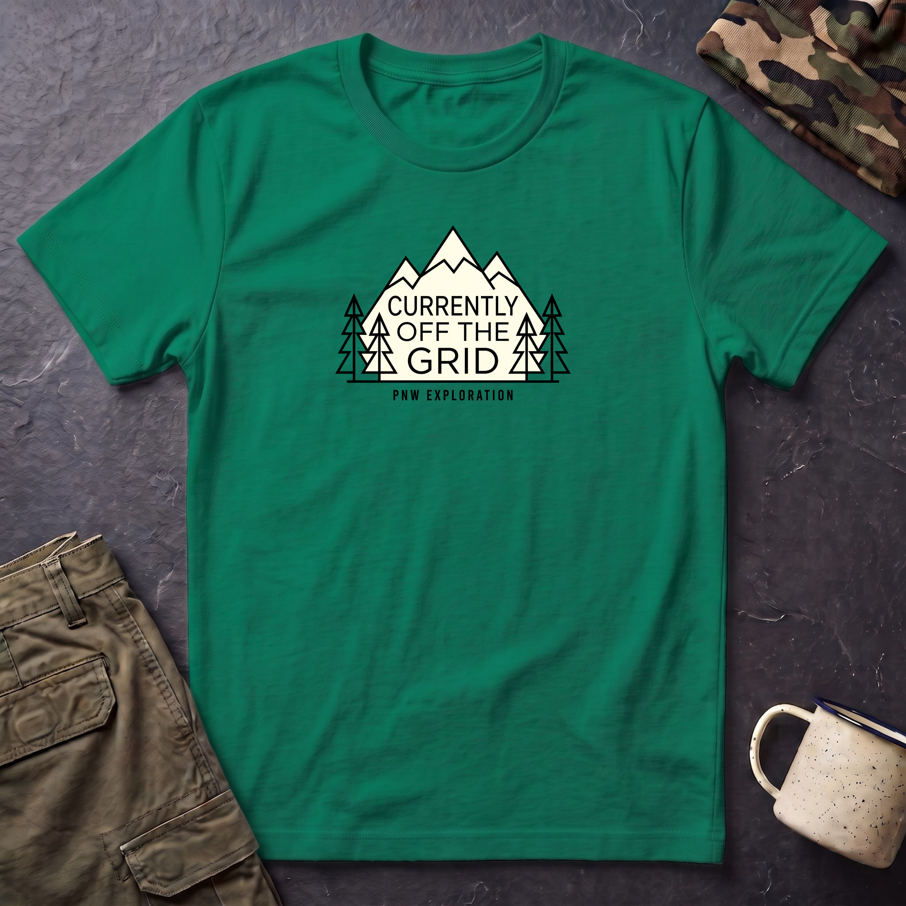 Currently Off The Grid T-Shirt — Mountain Camping Adventure Tee