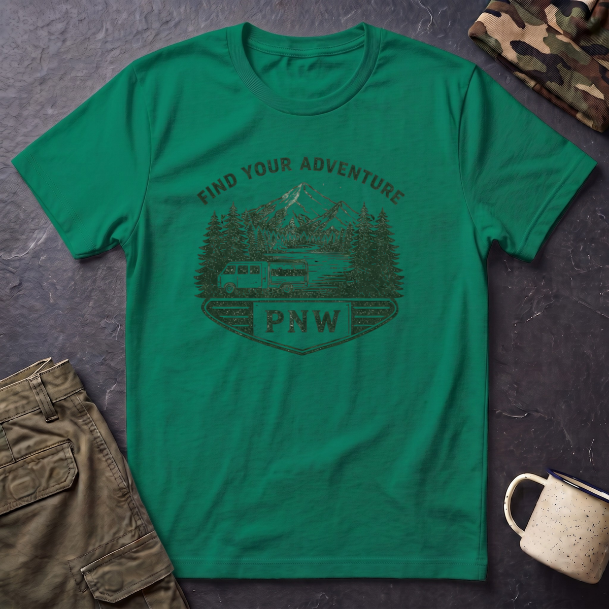 PNW Find Your Adventure T-Shirt | Pacific Northwest Camper Forest Design