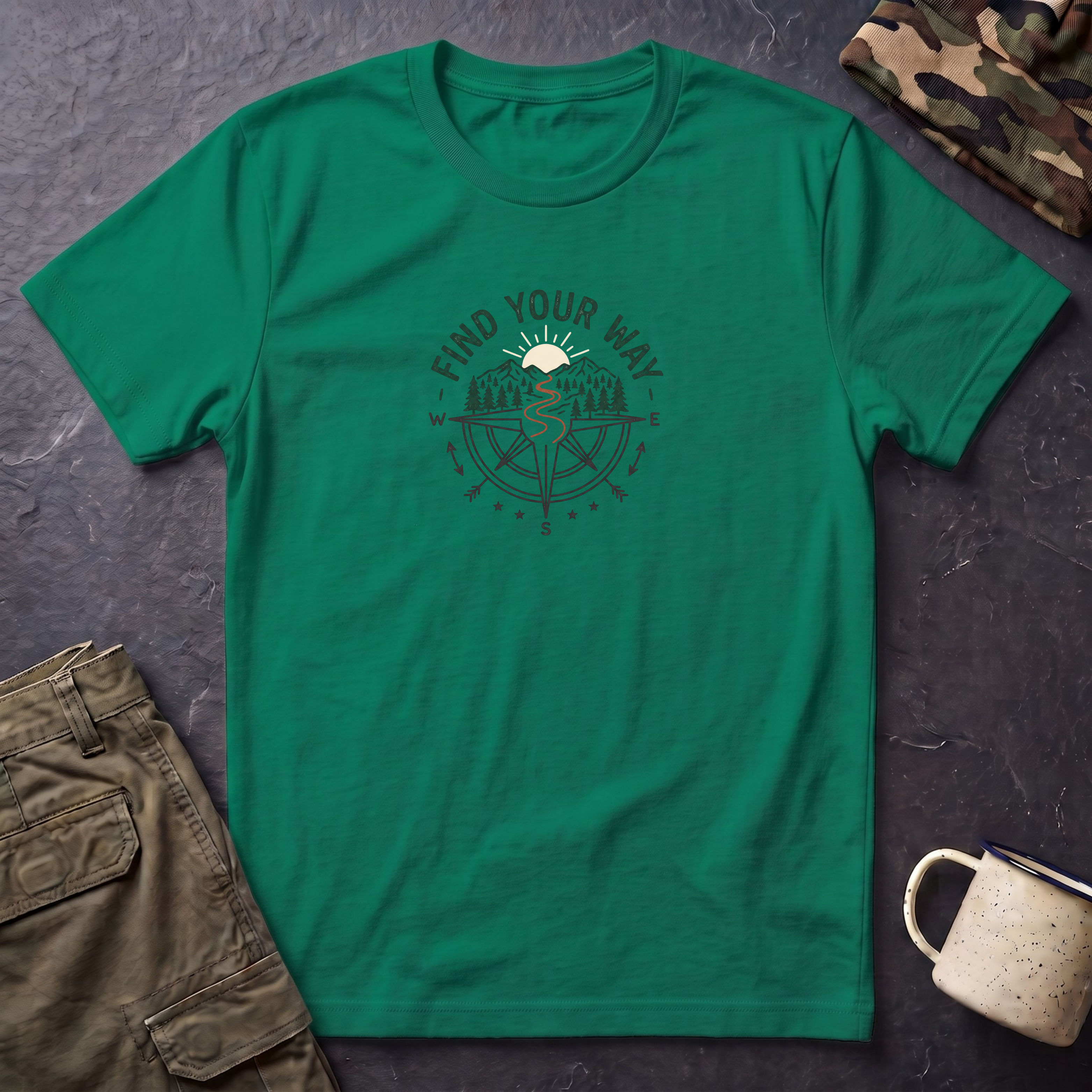 Find Your Way T-Shirt — Compass Mountain Adventure Graphic Tee
