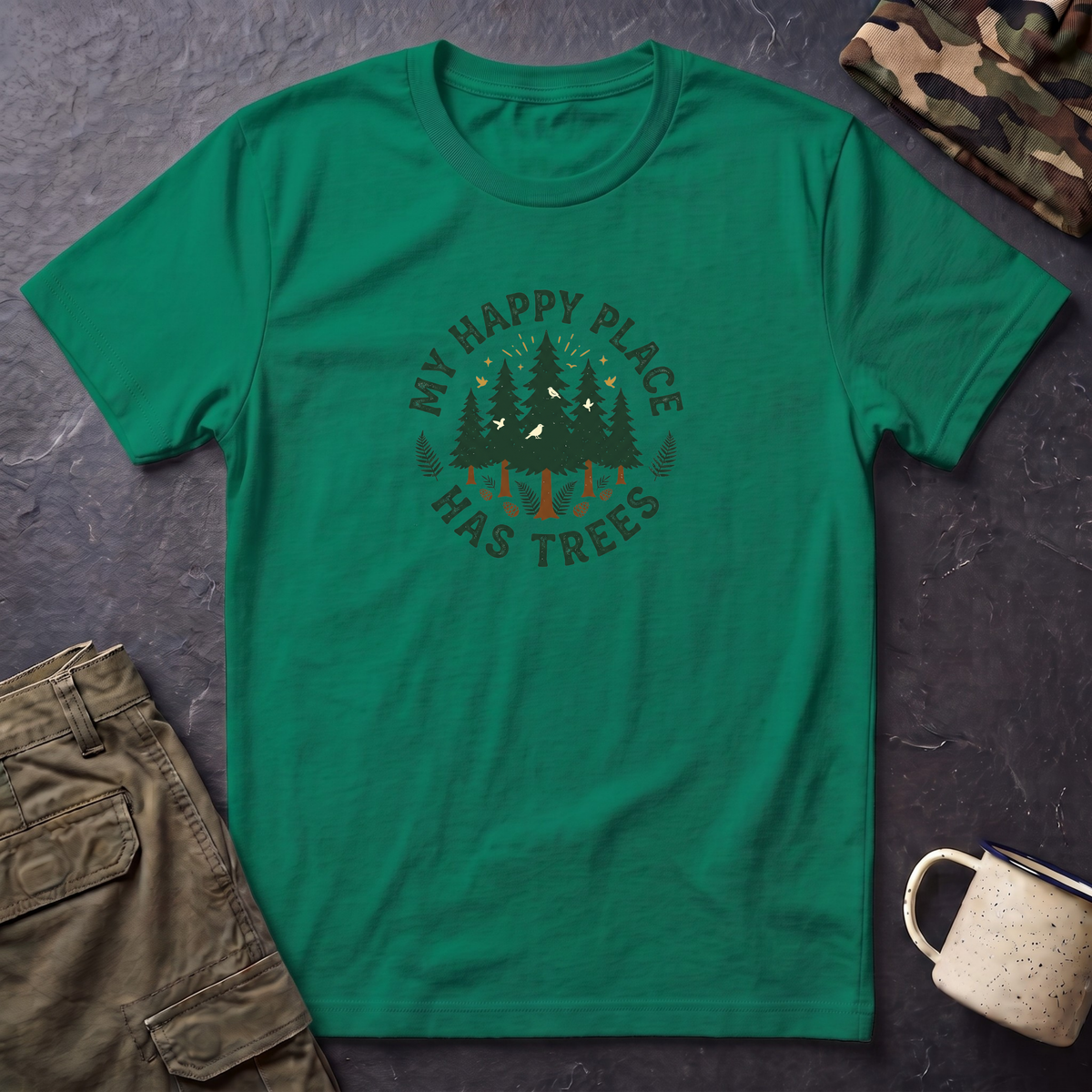 My Happy Place Has Trees T-Shirt — Nature Lover Forest Tee