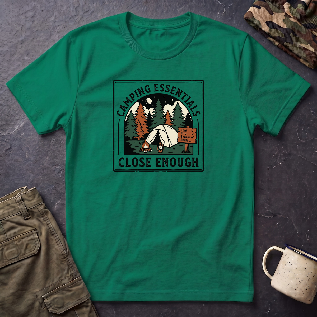 Camping Essentials Close Enough T-Shirt | Tent Forest Camping Shirt