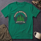 Pacific Northwest Mountain Pines T-Shirt | Upper Left USA graphic