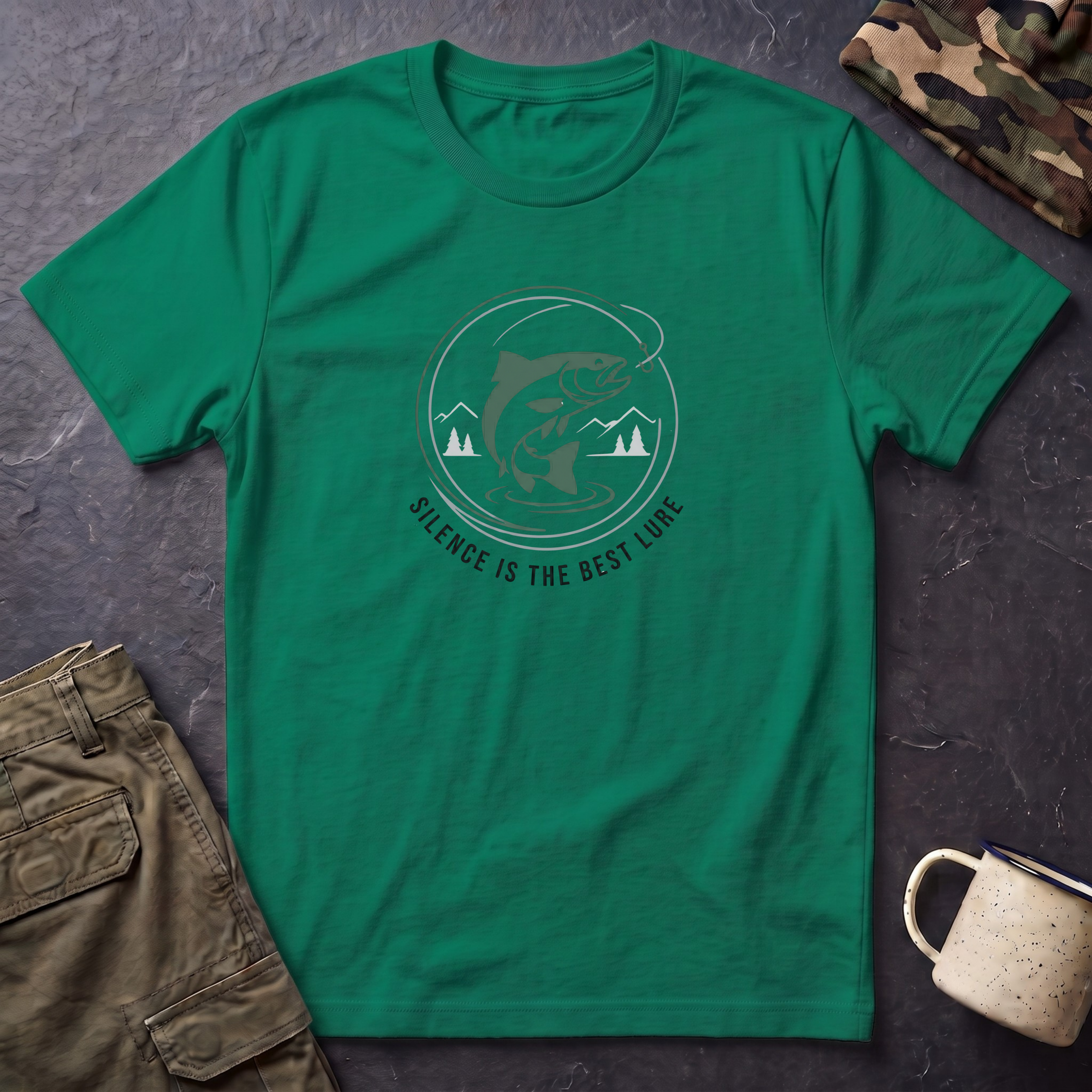 Fishing Trout Illustration T-Shirt | 'Silence Is The Best Lure' Outdoor Angler Tee