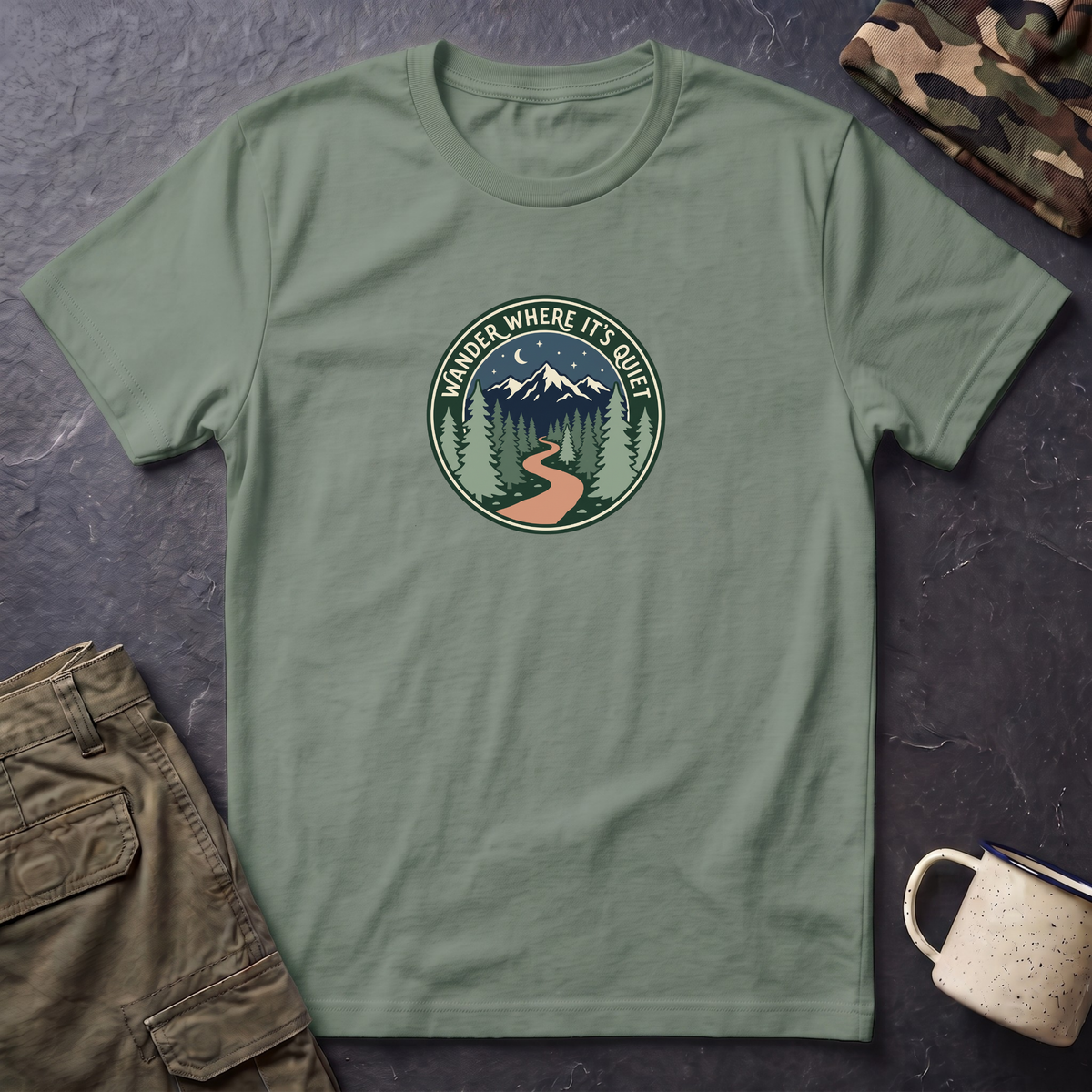 T-Shirt - "Wander Where It’s Quiet" Mountain Trail Graphic Tee