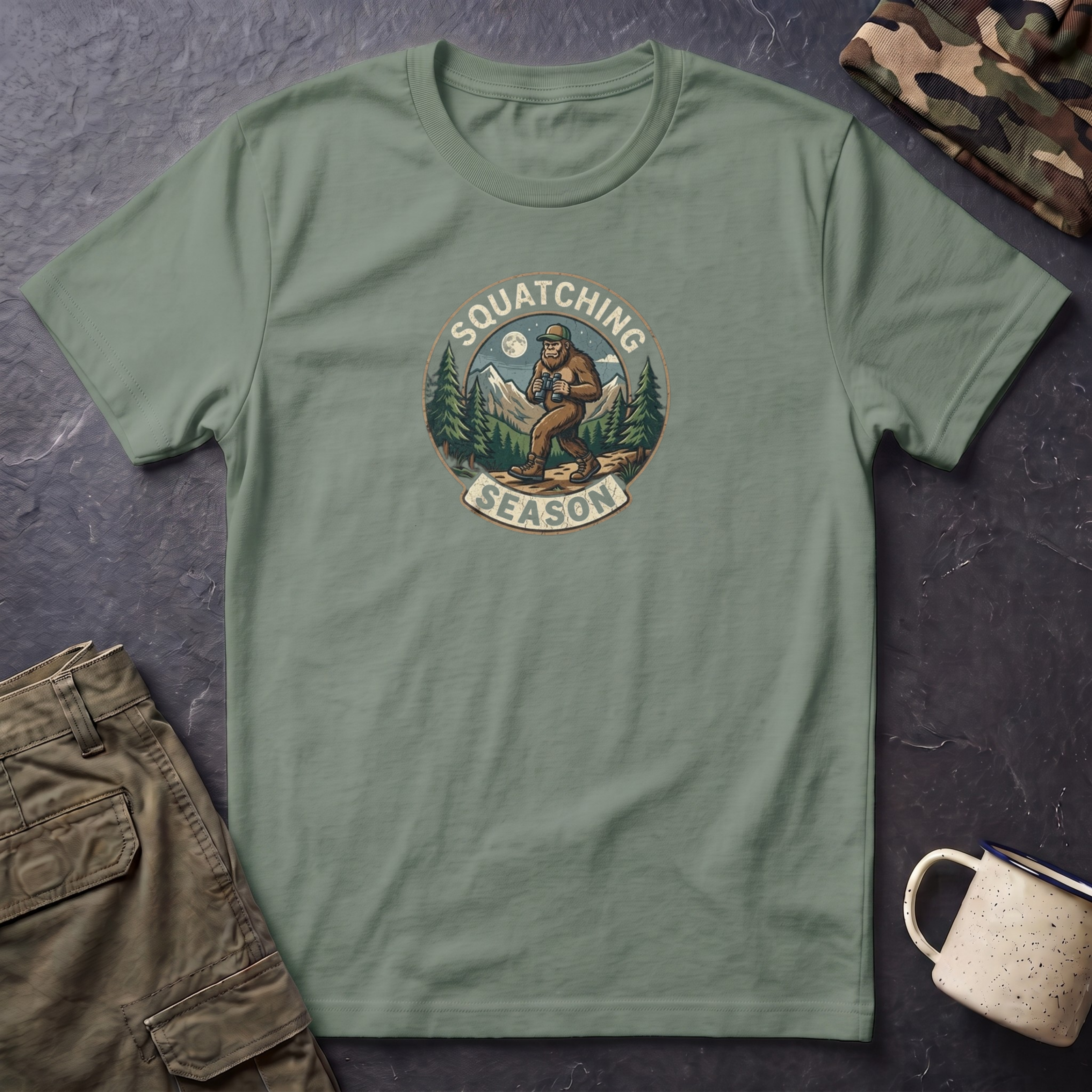 Squatching Season T-Shirt — Bigfoot Camping Graphic Tee