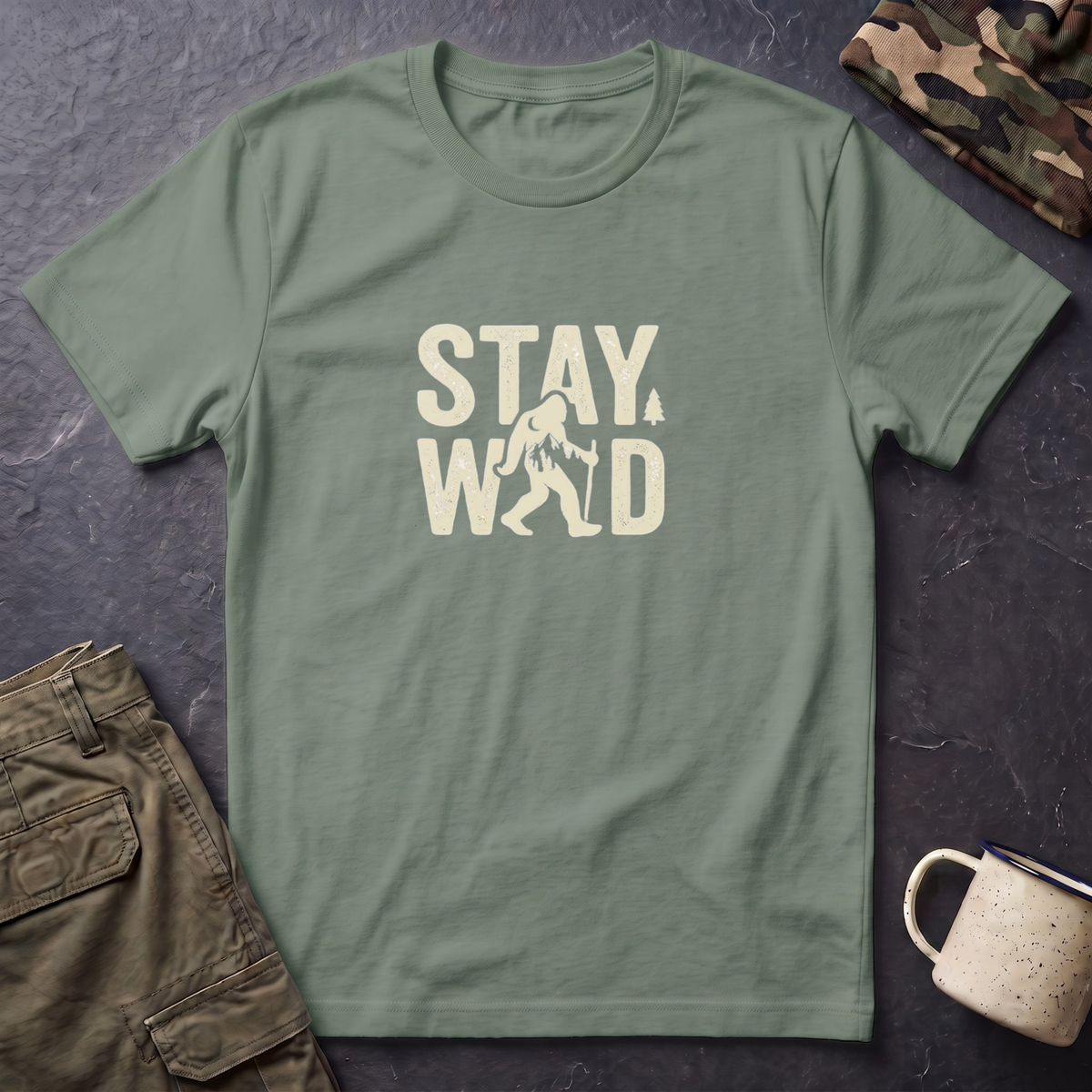 Stay Wild Bigfoot T-Shirt | Sasquatch Retro Typography Tee
