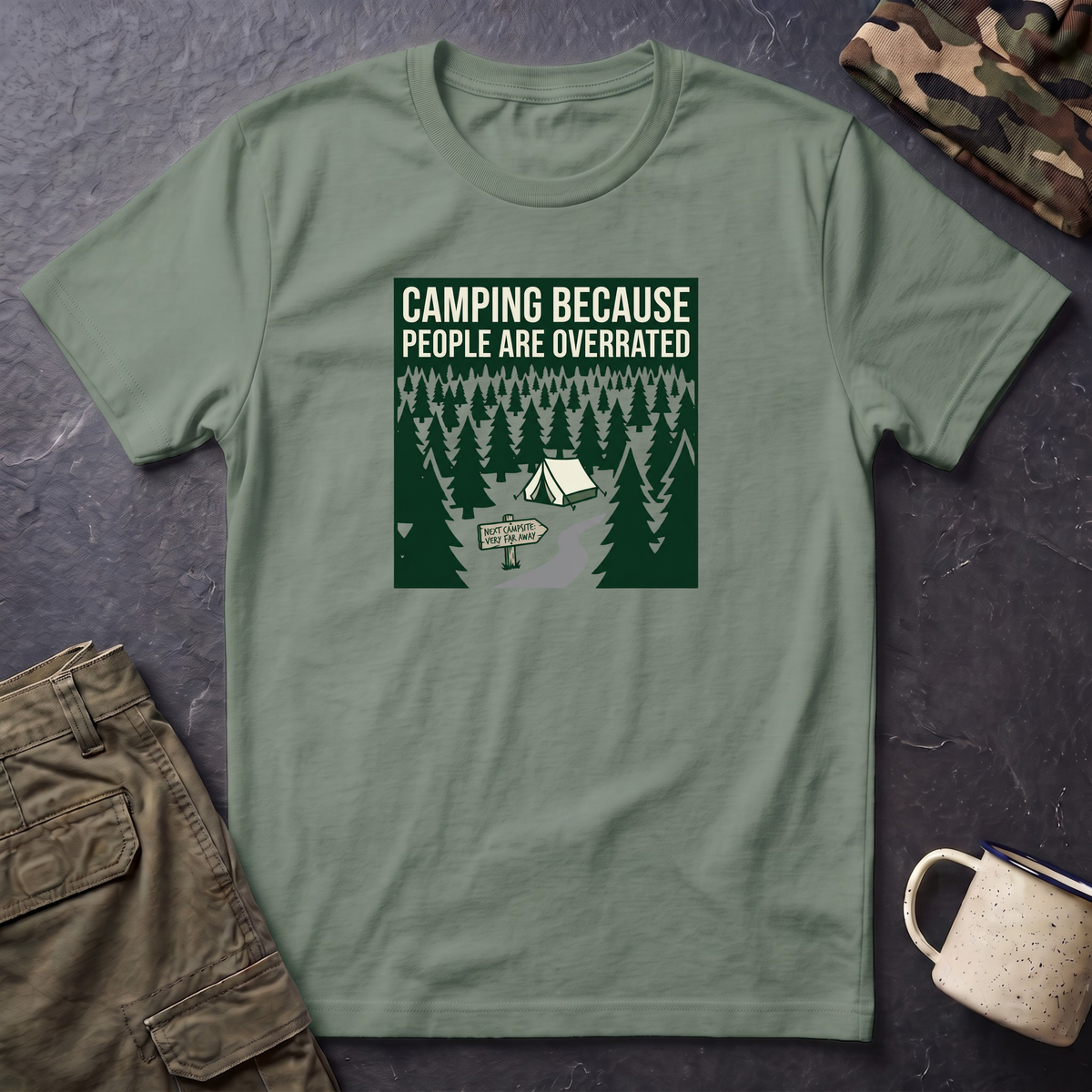 Camping Because People Are Overrated T-Shirt | Camper Graphic Tee, Forest Tent Design