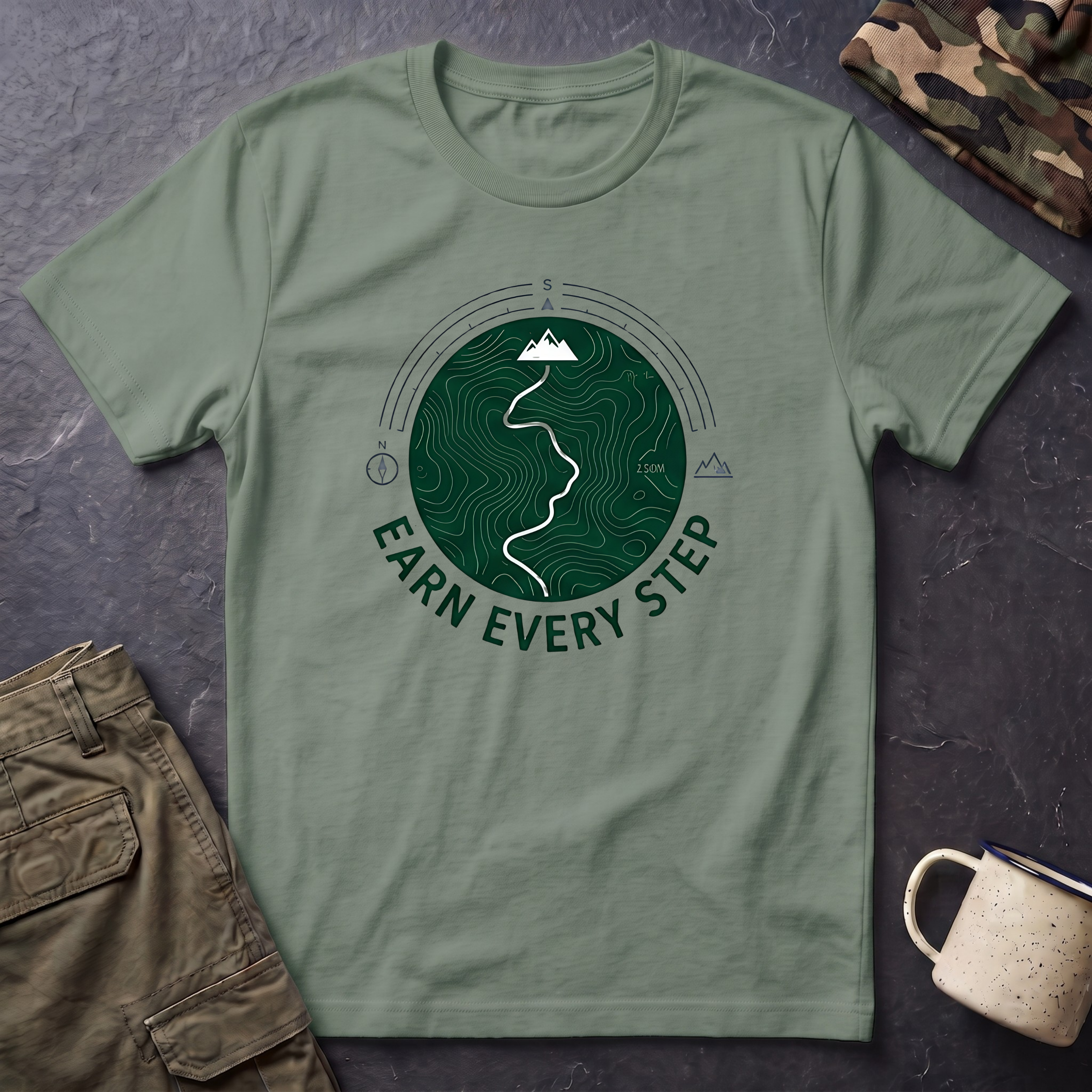 Earn Every Step T-Shirt | Hiking Mountain Trail Graphic