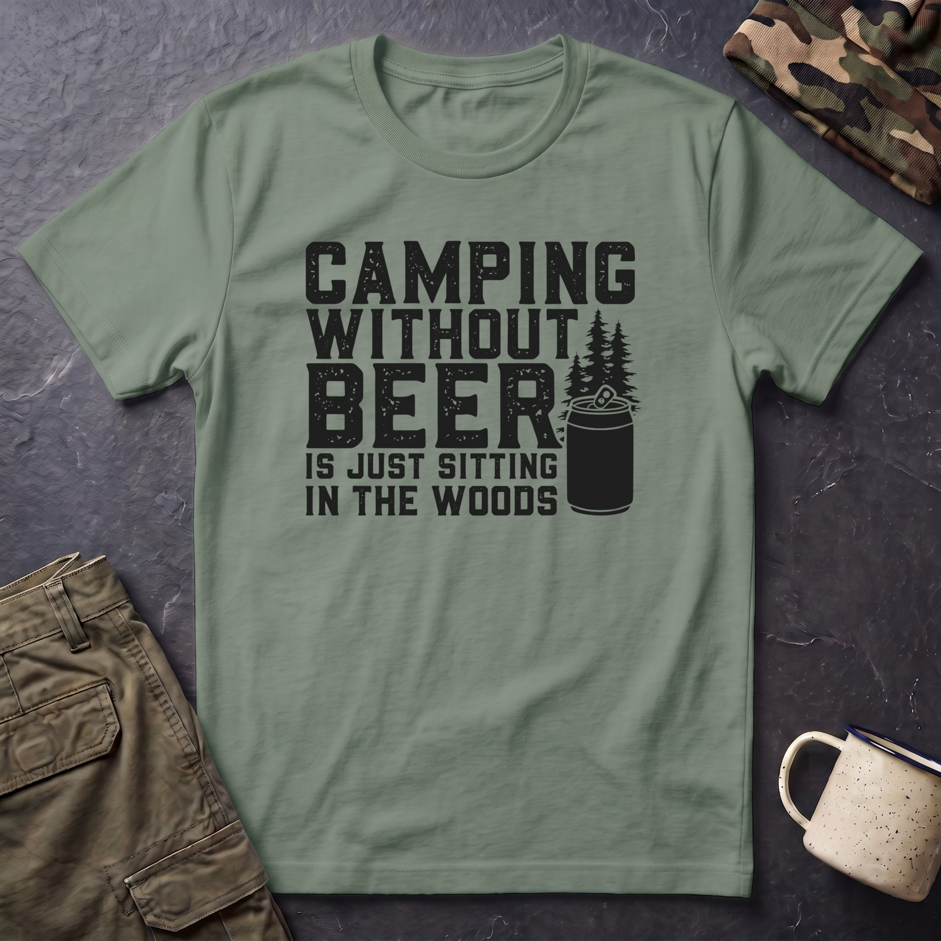 Camping Without Beer T-Shirt | Camping Saying, Beer Can Graphic