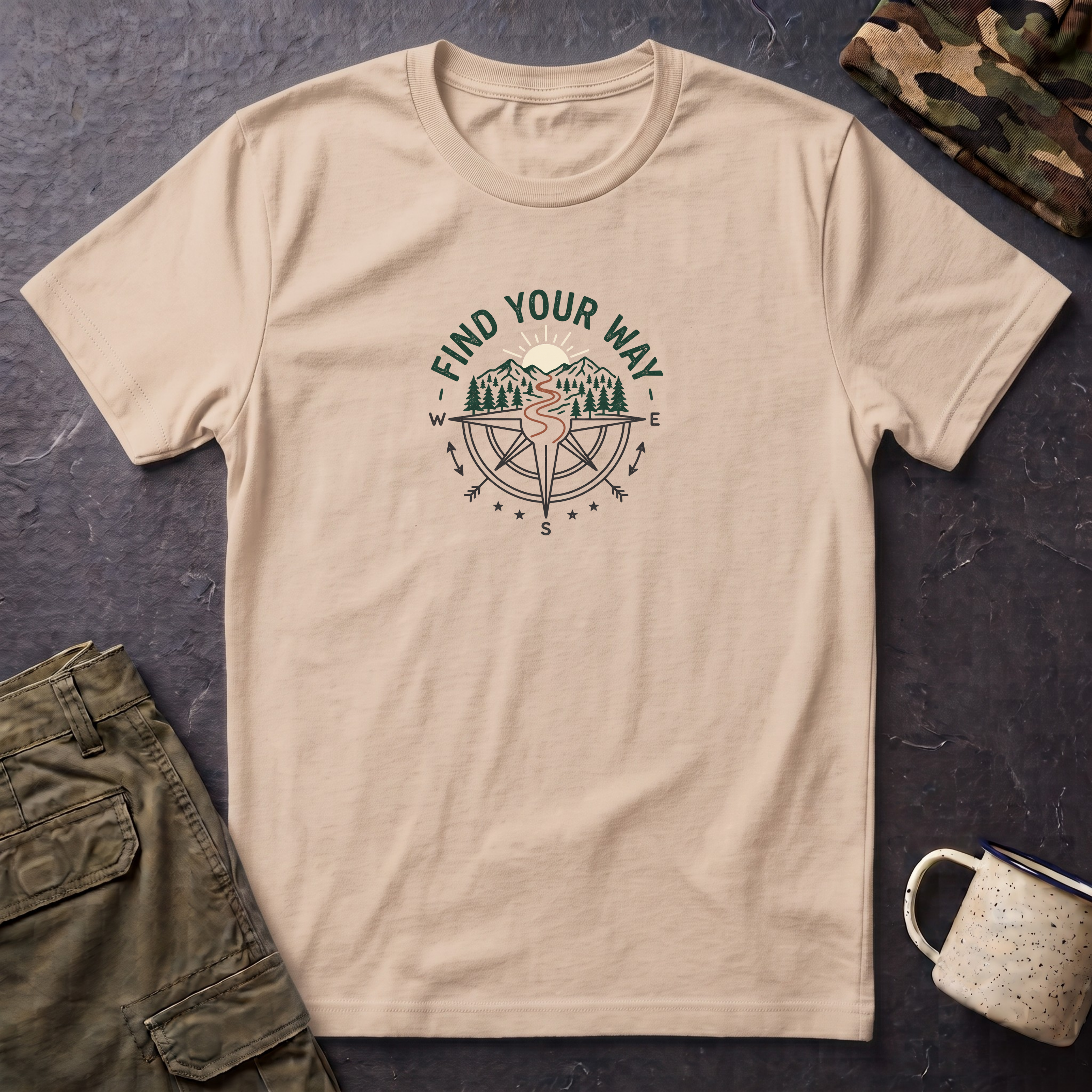 Find Your Way T-Shirt — Compass Mountain Adventure Graphic Tee