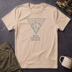 Rain Coffee Repeat T‑Shirt — Minimal Mountain Triangle Graphic Tee