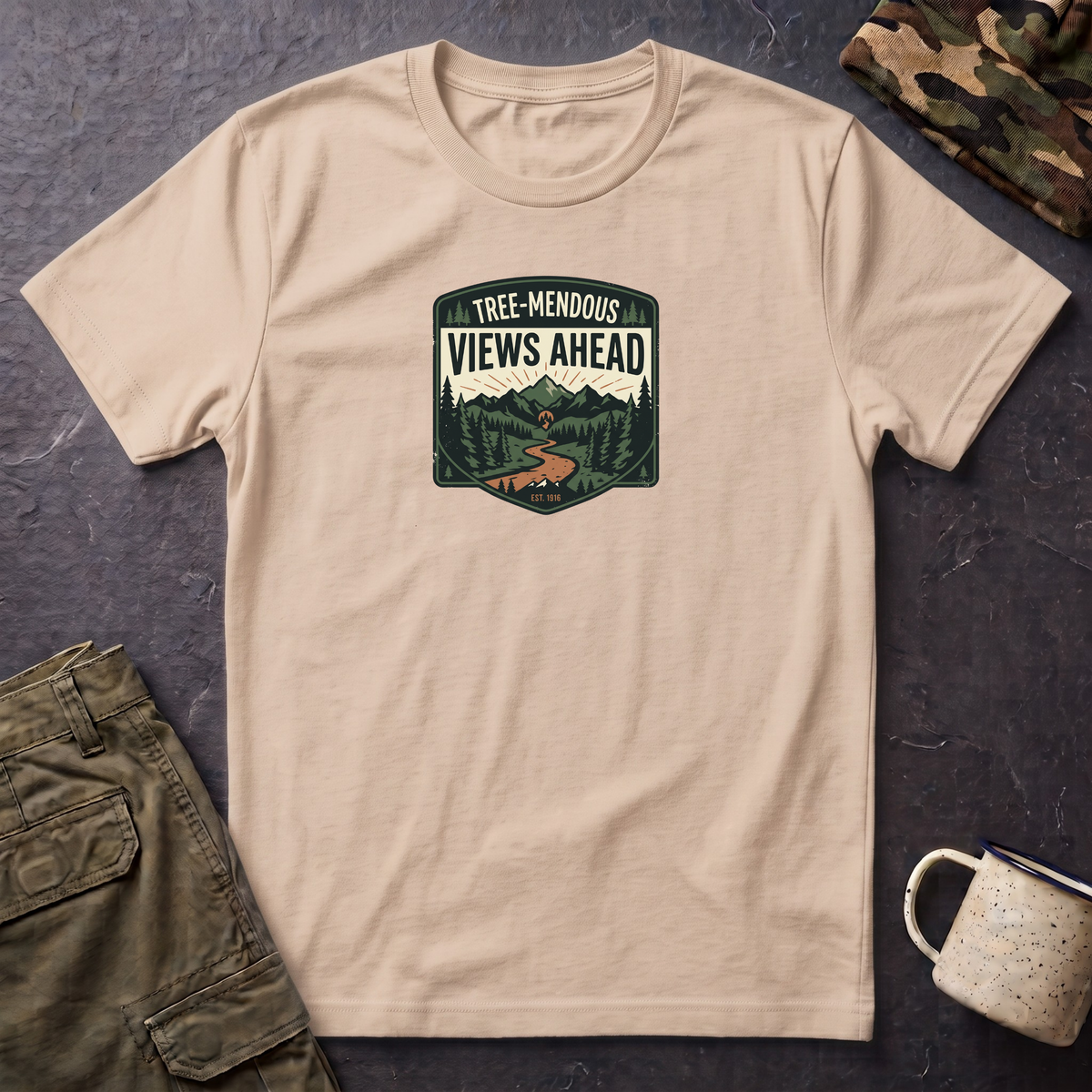 Hiking Tee — "Tree-mendous Views Ahead" Graphic T-Shirt