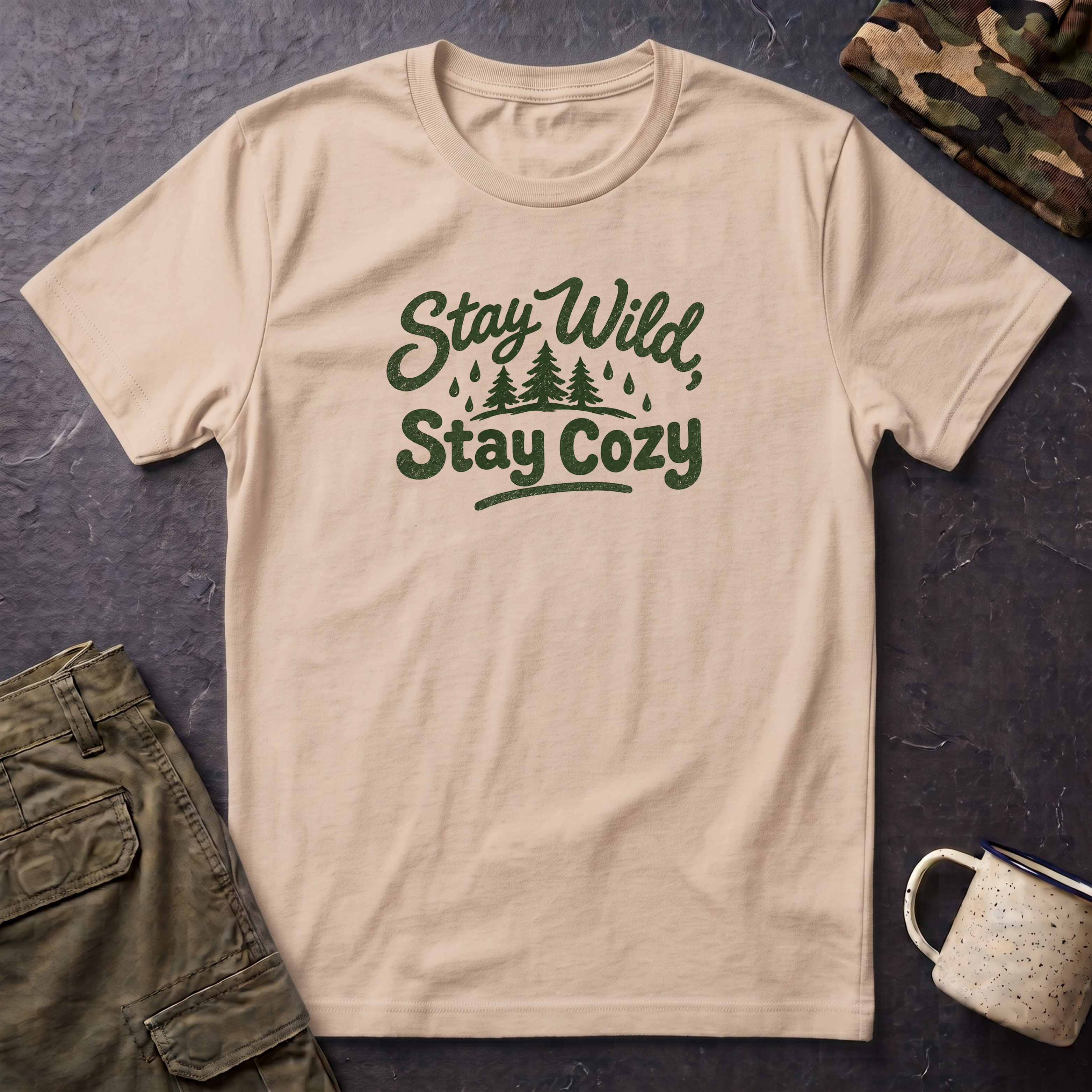 Stay Wild Stay Cozy T-Shirt — Outdoor Cabin Graphic Tee