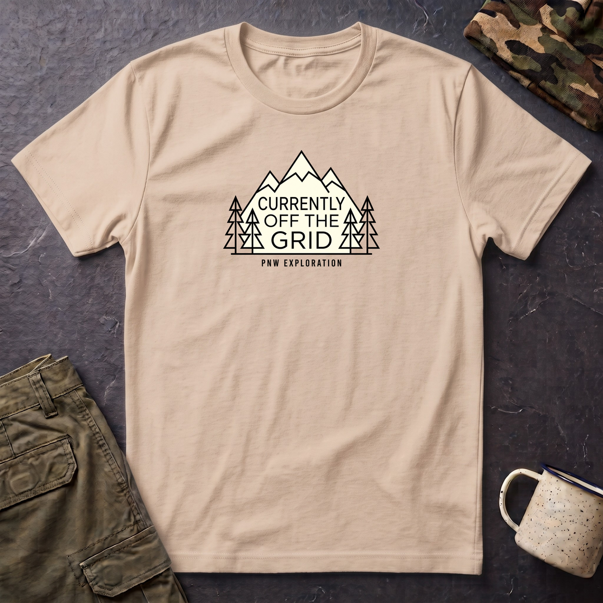 Currently Off The Grid T-Shirt — Mountain Camping Adventure Tee
