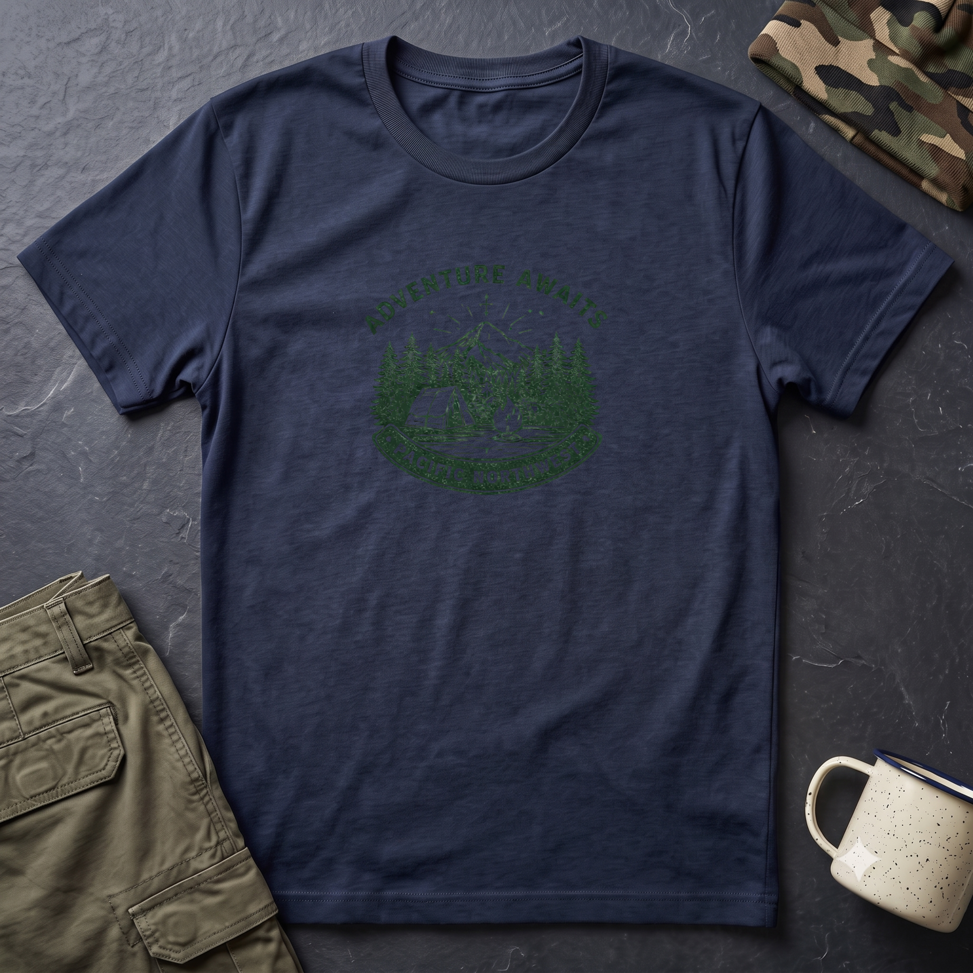 Adventure Awaits Pacific Northwest T-Shirt | Camping Mountain Badge