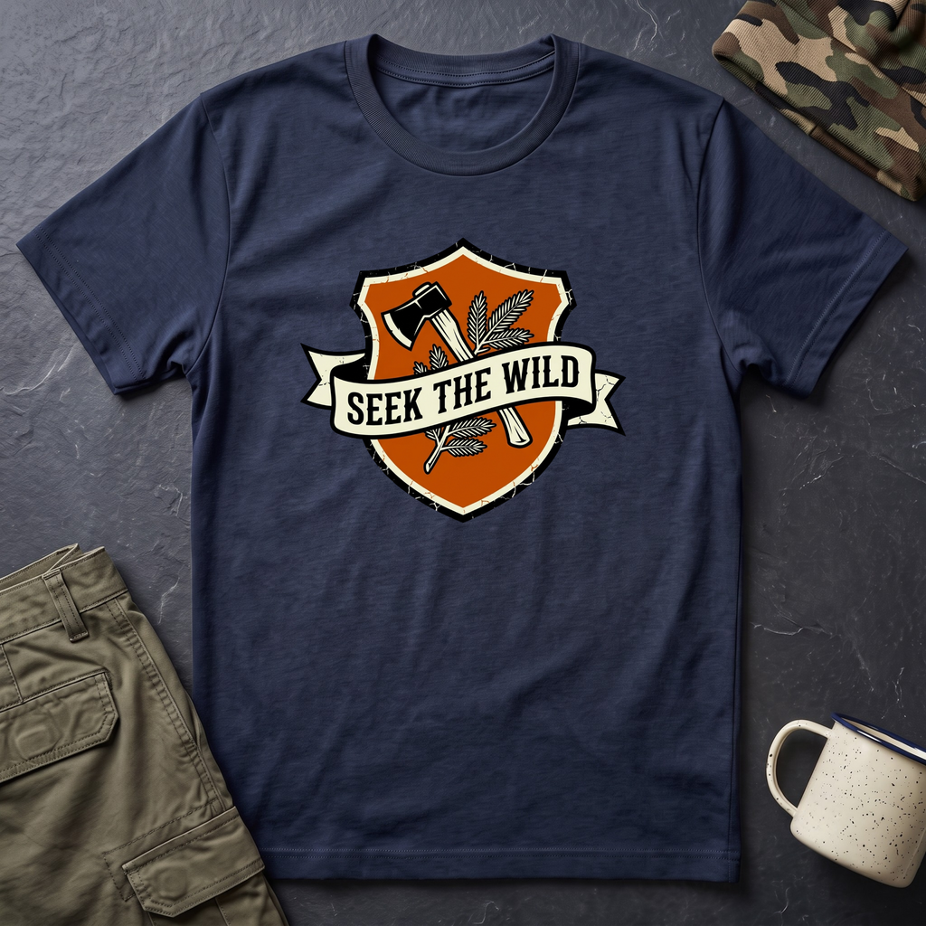 Seek The Wild emblem T-shirt | outdoor adventure badge design