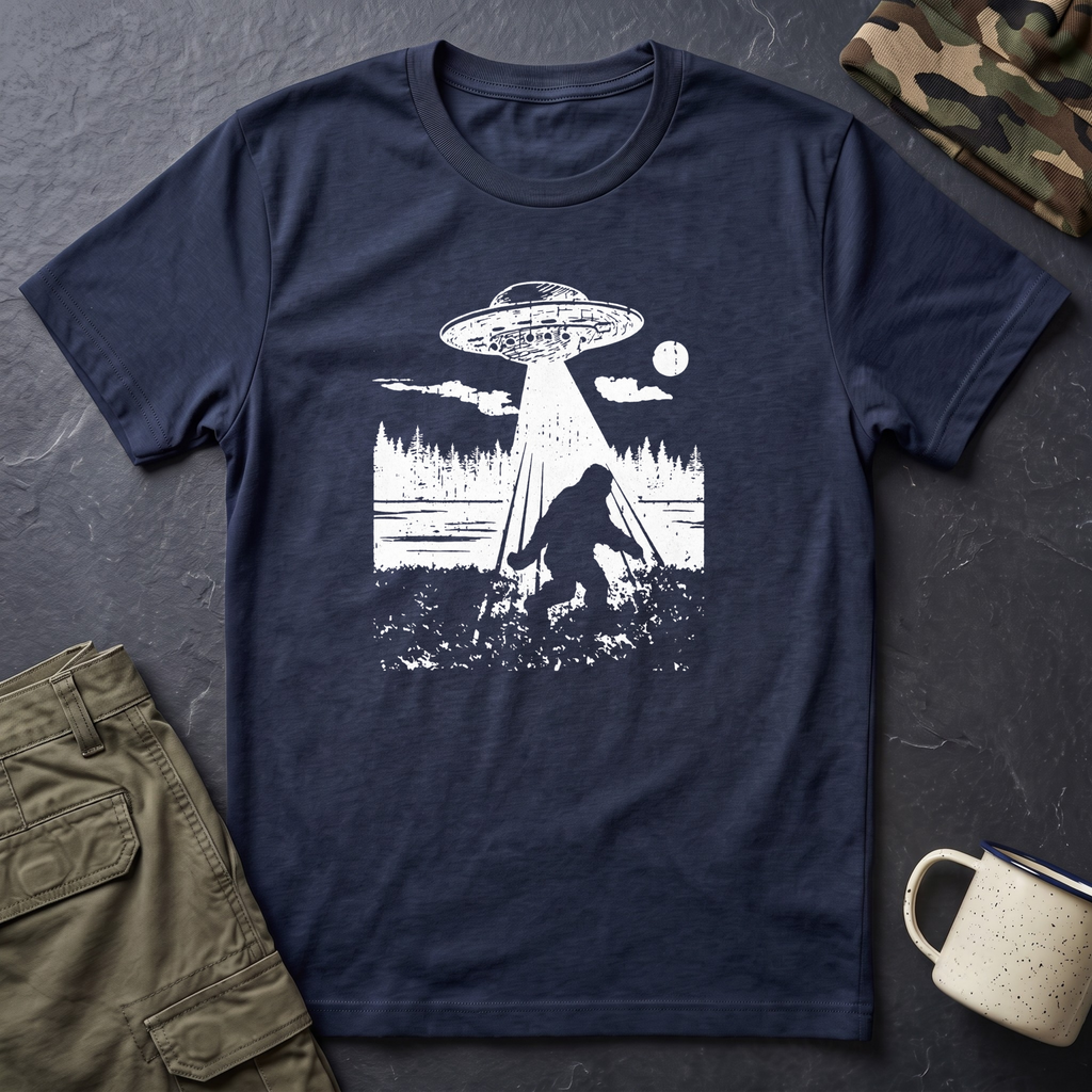 Alien Abduction T-Shirt — Bigfoot UFO Woodland Graphic Tee