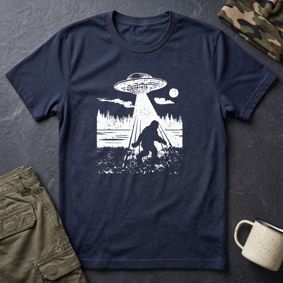 Alien Abduction T-Shirt — Bigfoot UFO Woodland Graphic Tee