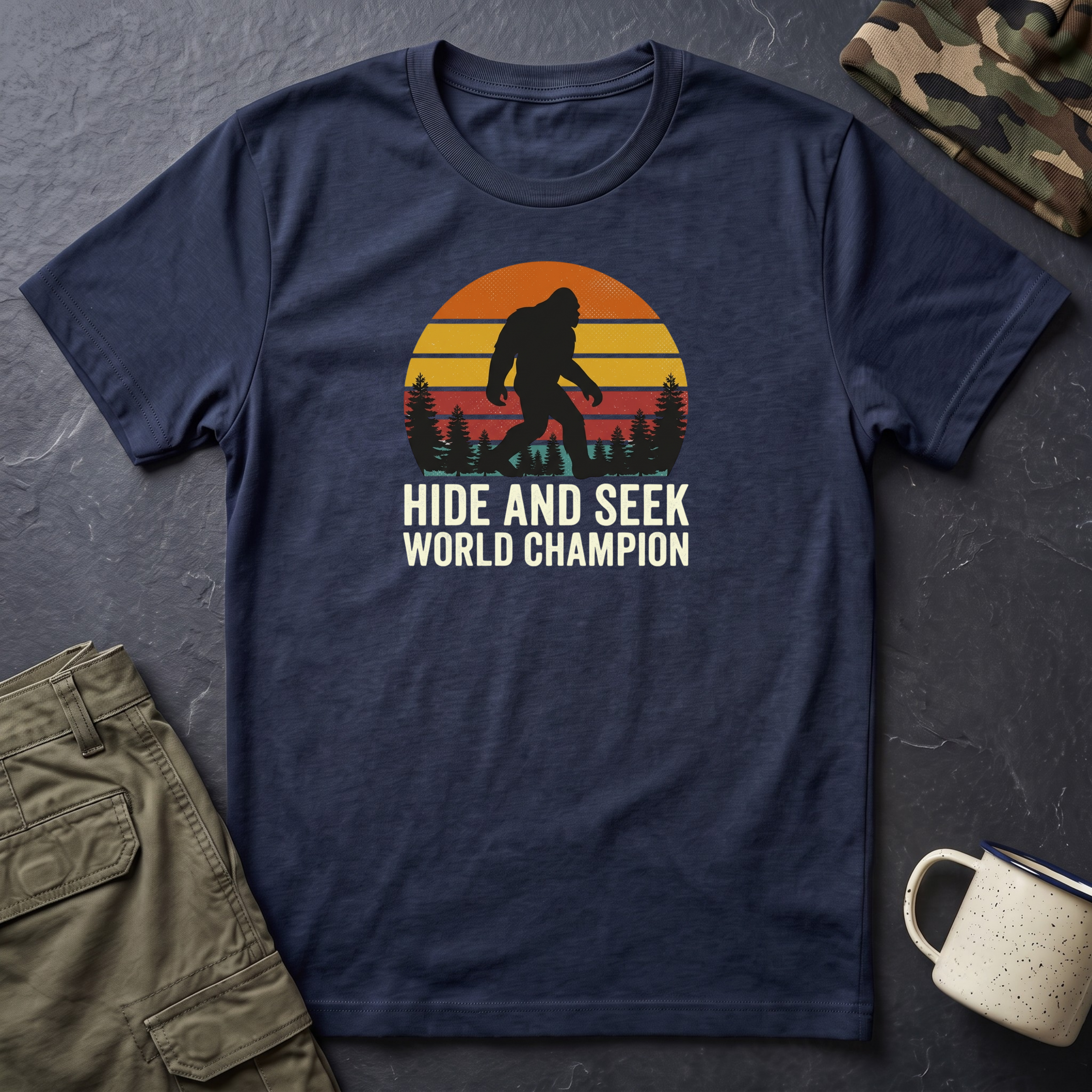 Bigfoot Silhouette Sunset T-Shirt | Retro Sasquatch Design