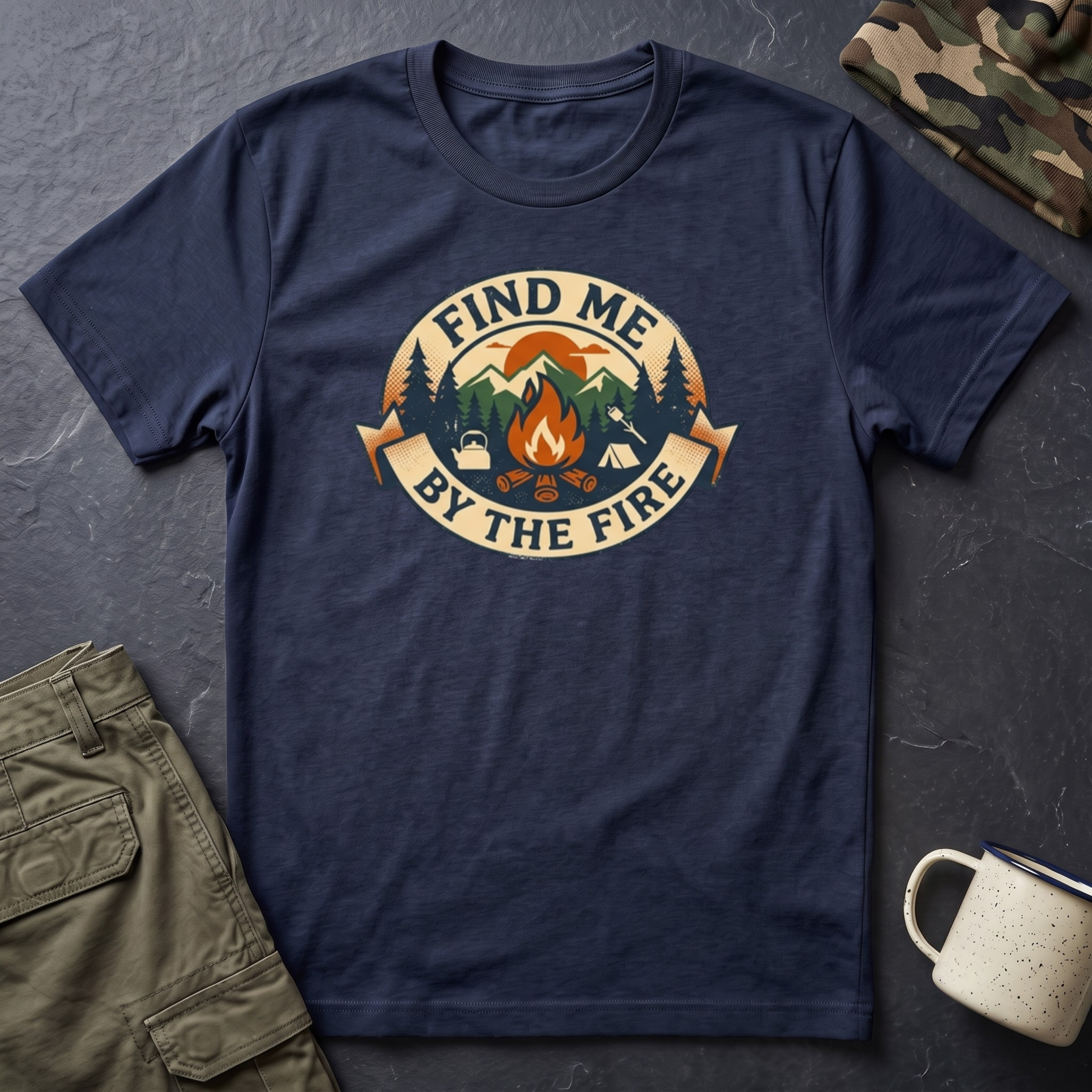 Find Me by the Fire T-Shirt | Campfire Mountains Camping Tee