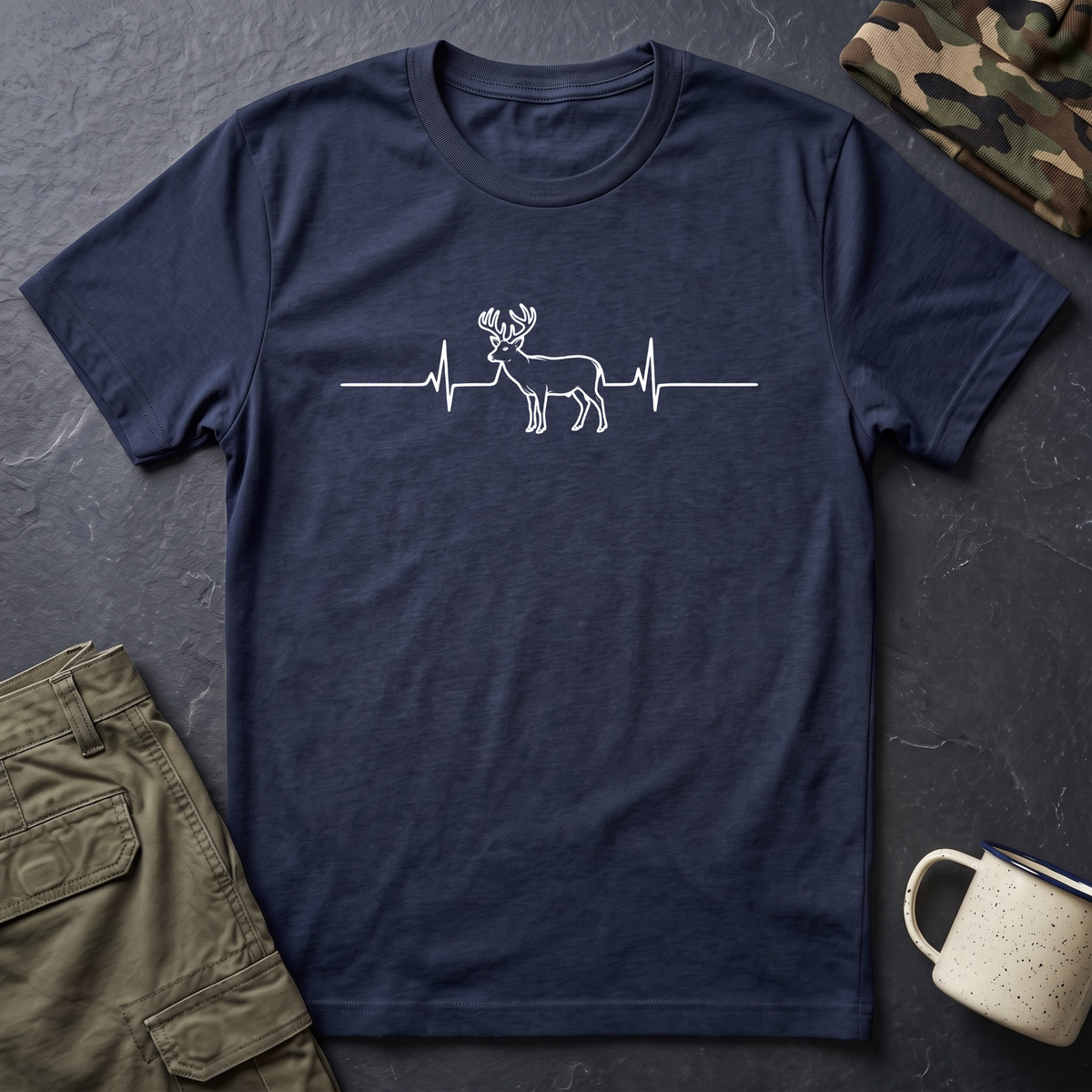 Buck Heartbeat Line T-Shirt | Deer EKG Graphic Tee