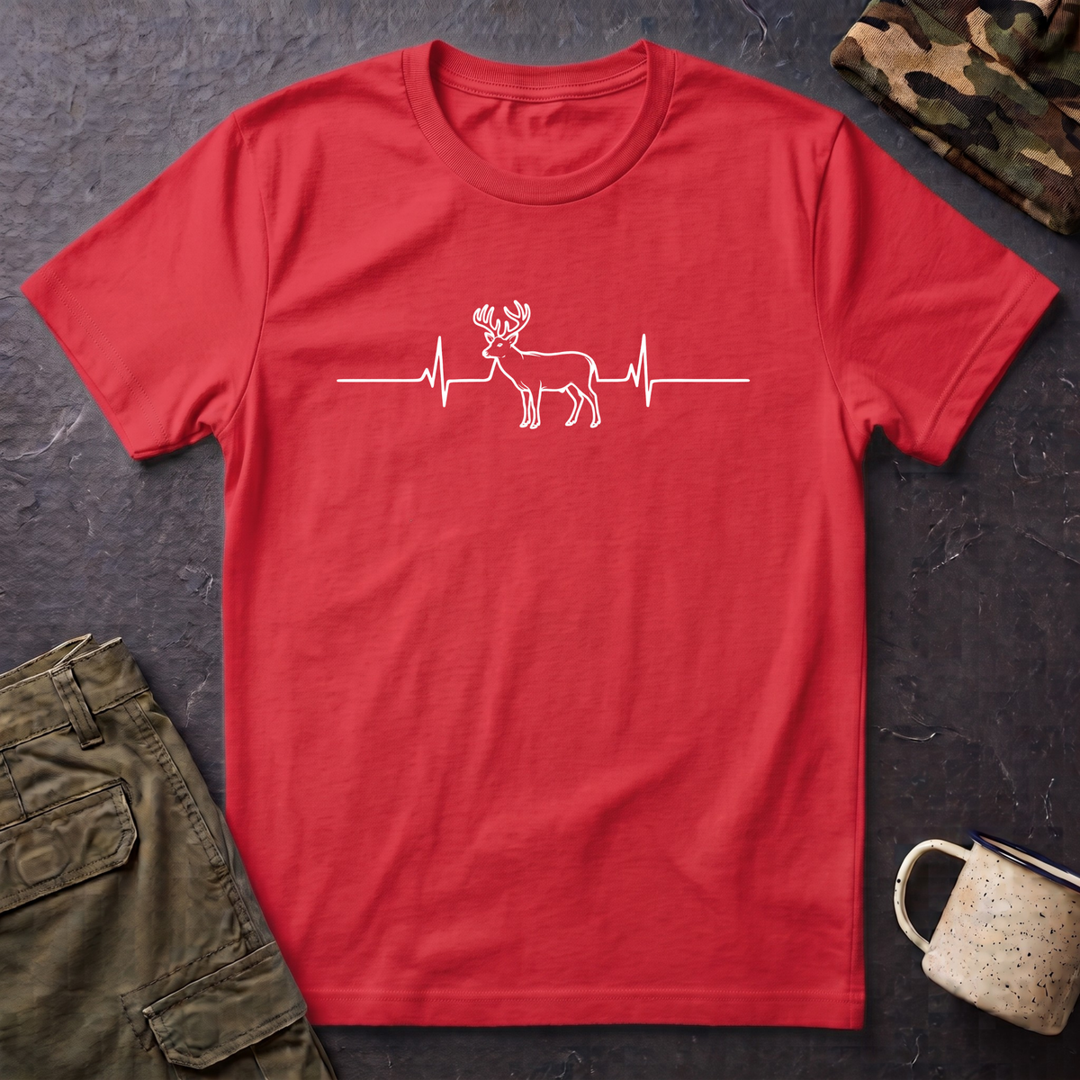 Buck Heartbeat Line T-Shirt | Deer EKG Graphic Tee