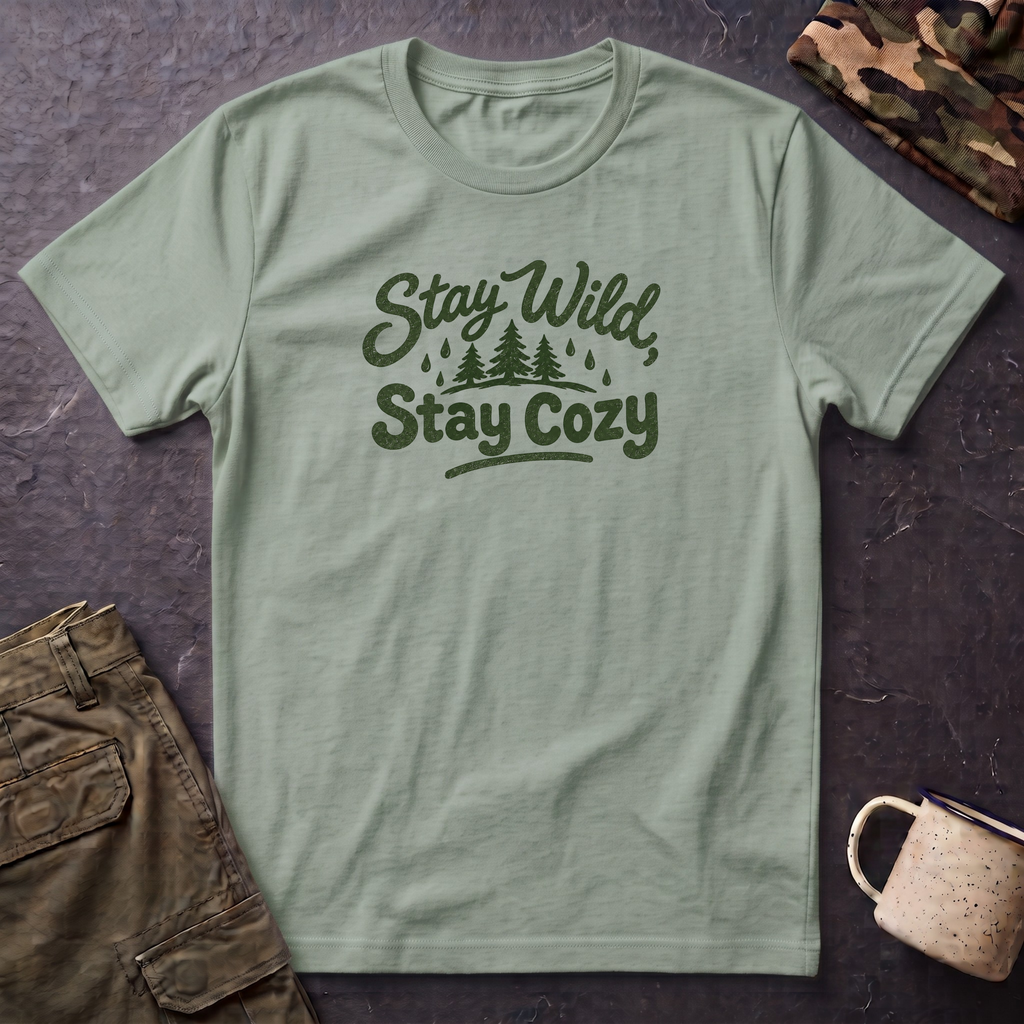 Stay Wild Stay Cozy T-Shirt — Outdoor Cabin Graphic Tee