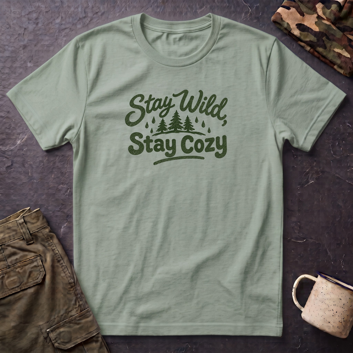 Stay Wild Stay Cozy T-Shirt — Outdoor Cabin Graphic Tee