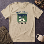 Camping Checklist Snacks T-Shirt | Camping Graphic Tee, Tent Campfire Design