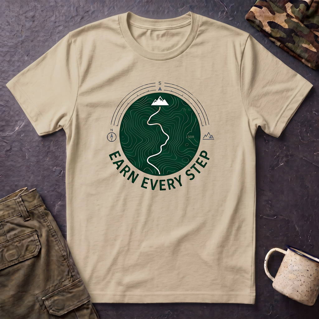 Earn Every Step T-Shirt | Hiking Mountain Trail Graphic
