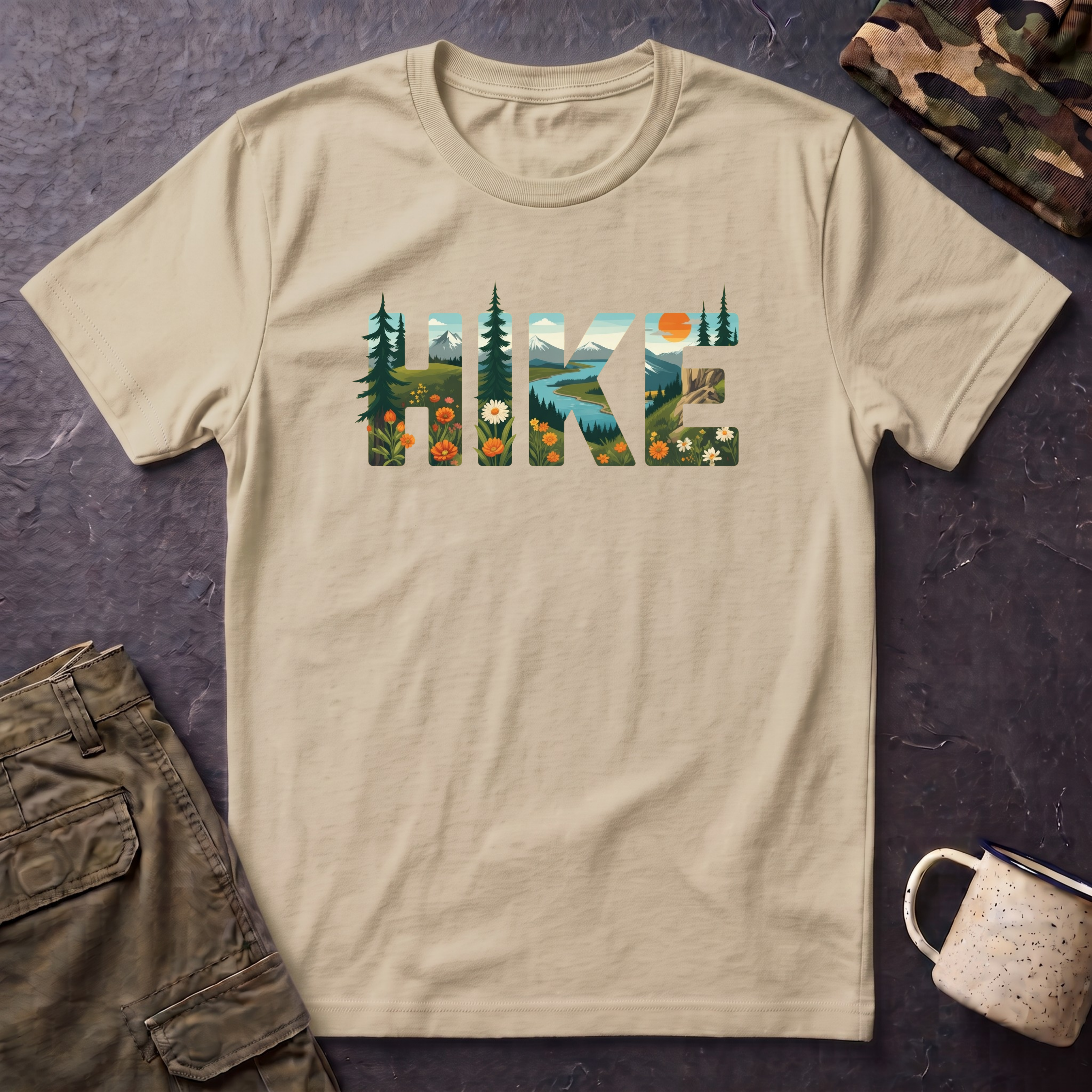Hike nature typography T-Shirt | Outdoor hiking mountains forest design
