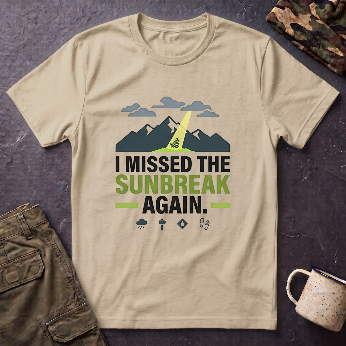 I Missed the Sunbreak Again T-Shirt | Mountain Lightning Graphic Tee