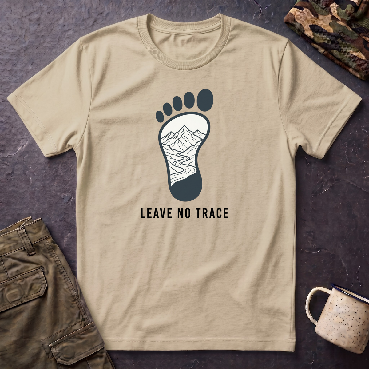 Leave No Trace footprint T-Shirt | Hiking mountain print