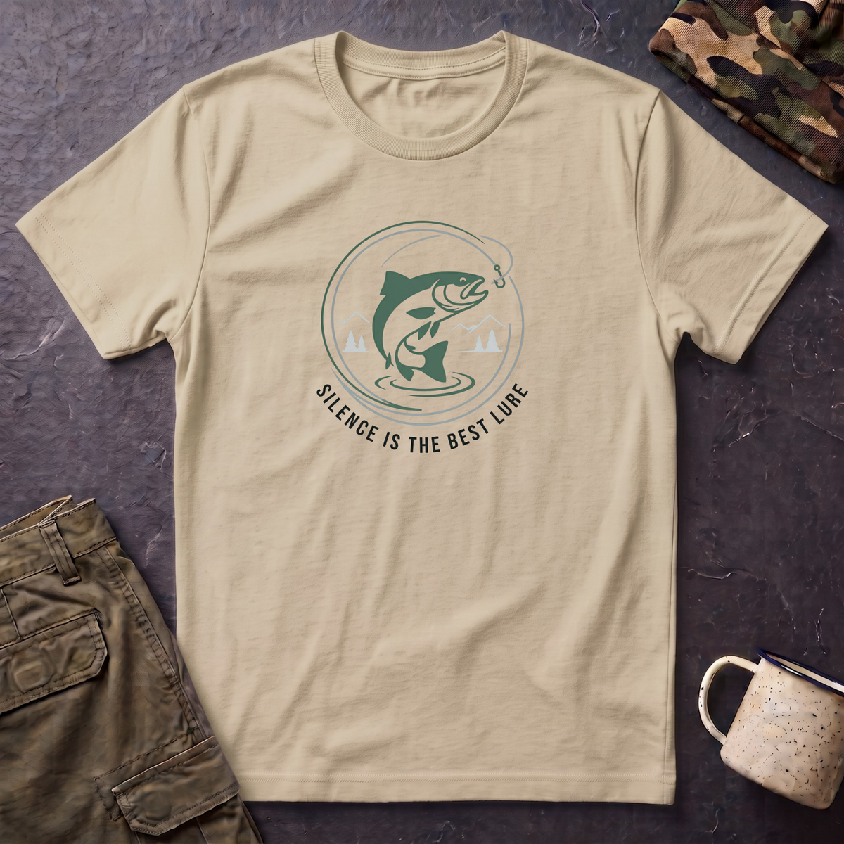Fishing Trout Illustration T-Shirt | 'Silence Is The Best Lure' Outdoor Angler Tee